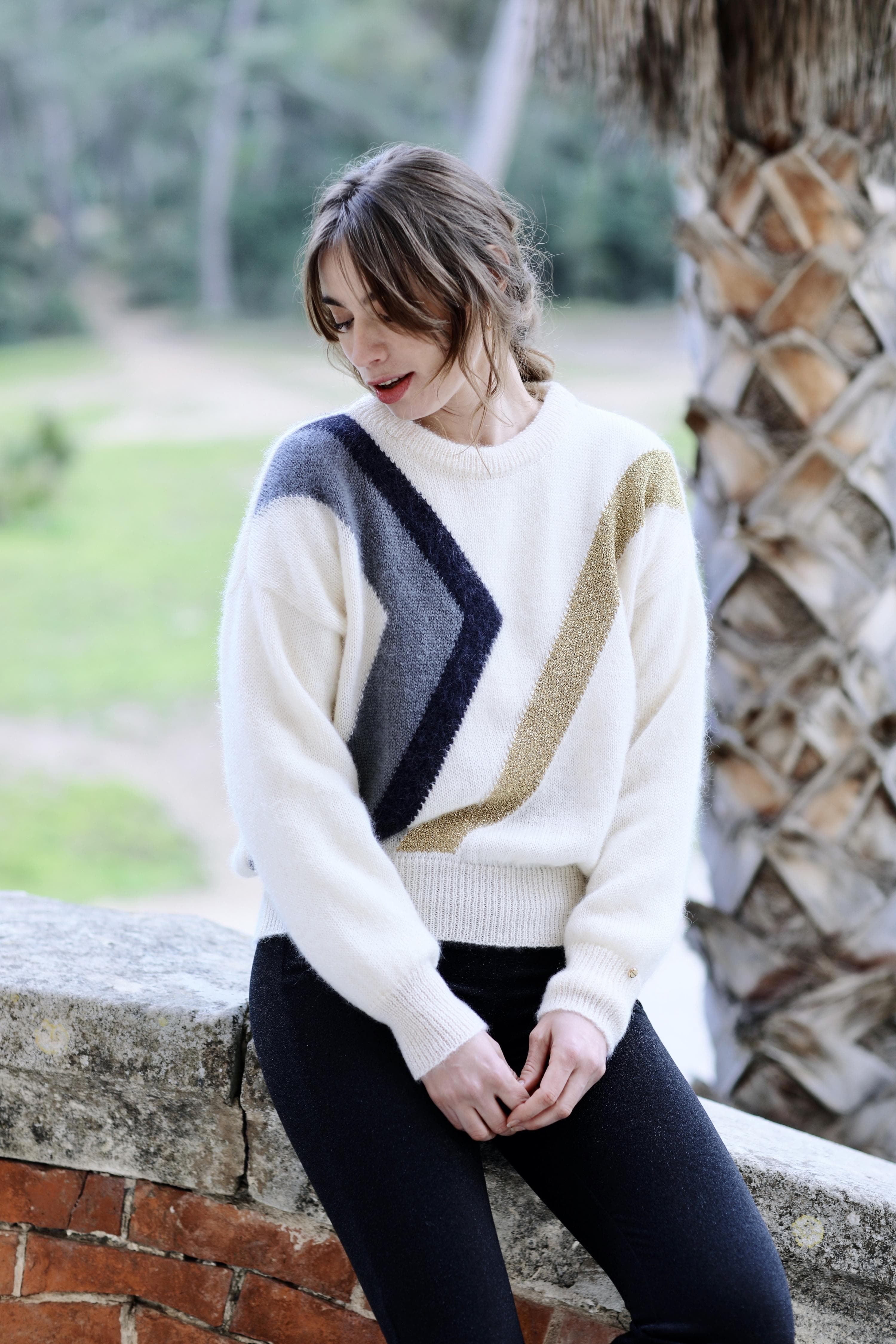 Annyblatt Ines maglione mohair Naturale e Mouette