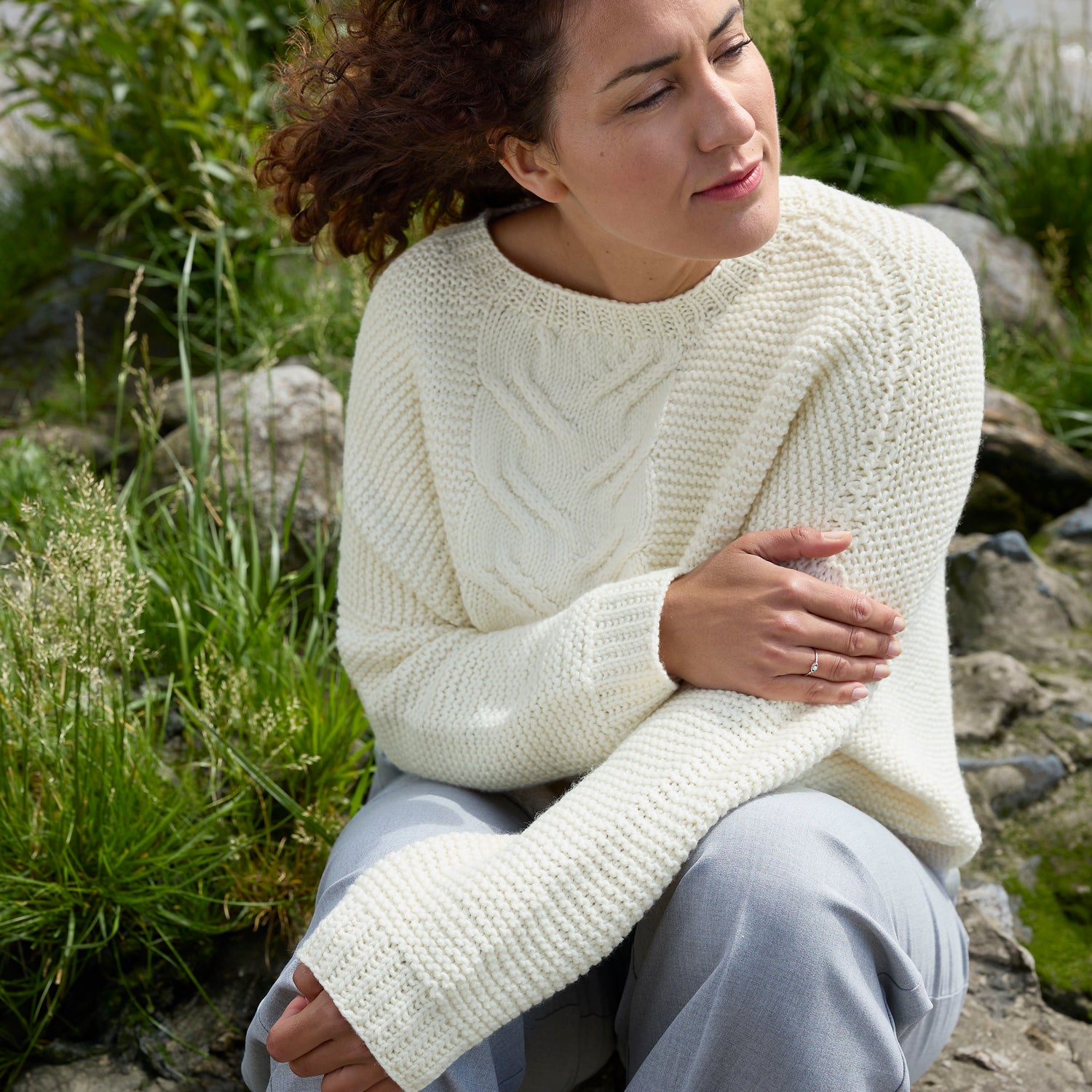 Rosy Green Wool Juhla schema maglione a trecce