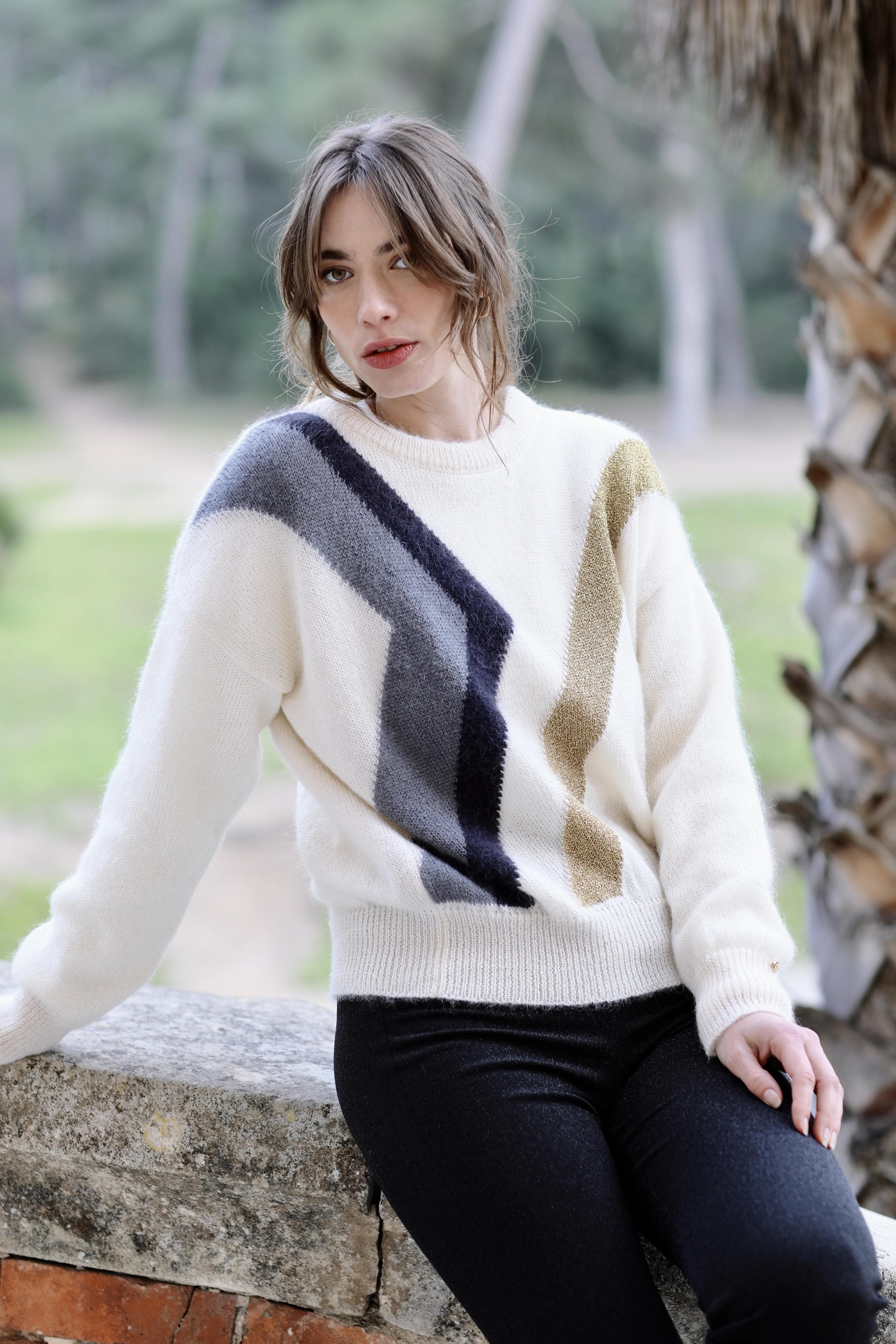 Annyblatt Ines maglione mohair Naturale e Mouette