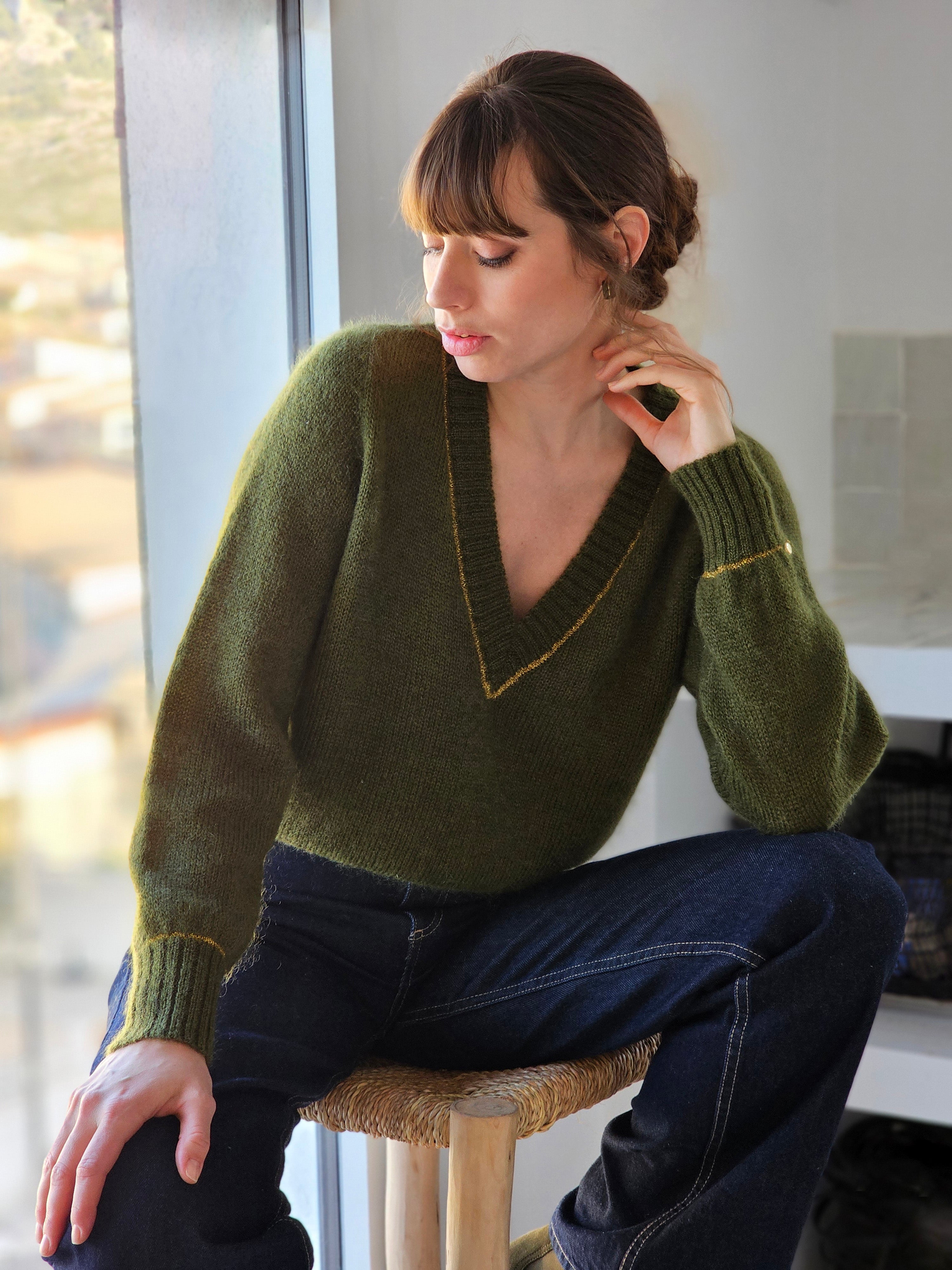 Anny Blatt Avy maglione mohair scollo a V oro