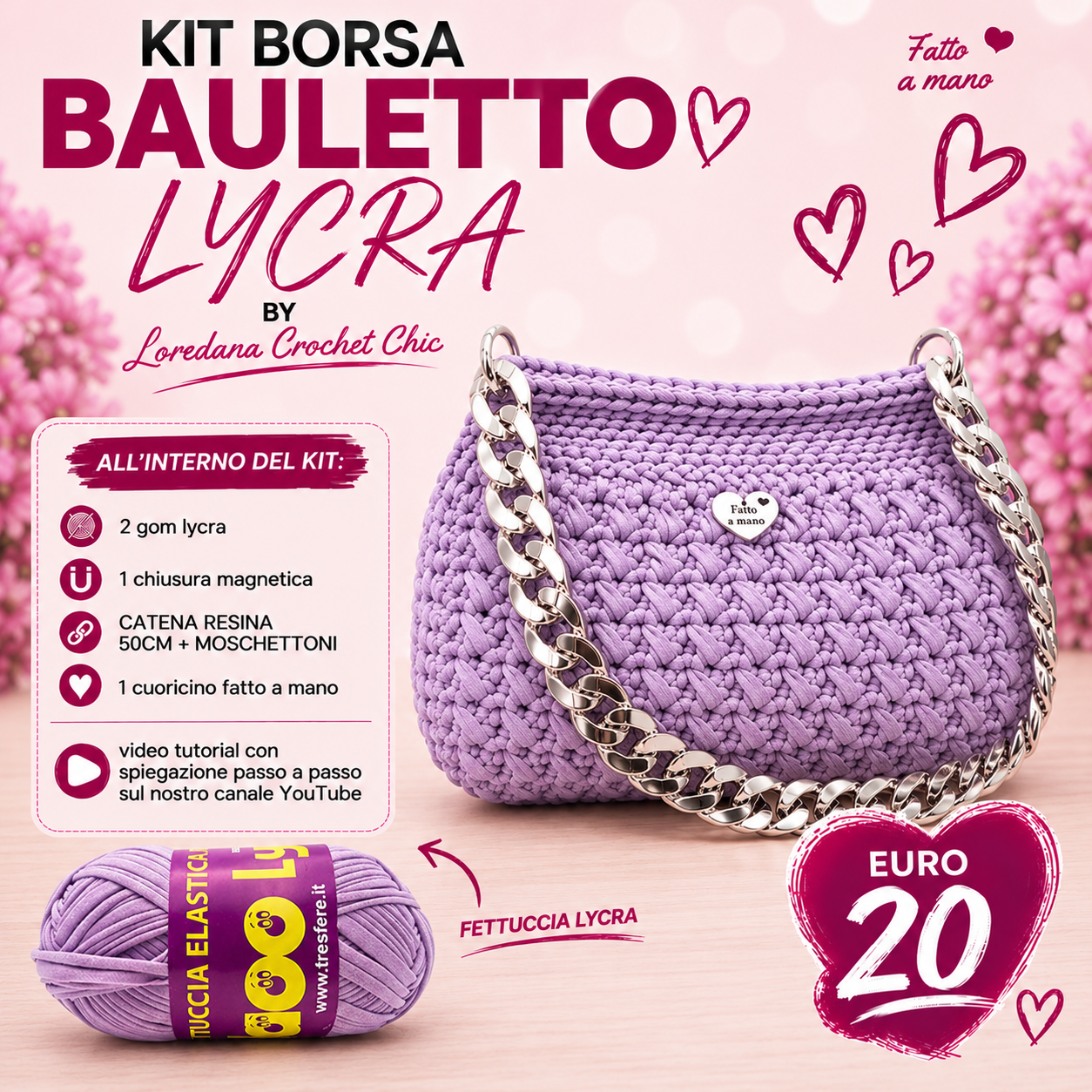 Crochet Chic Bauletto kit borsa fettuccia bordeaux 40