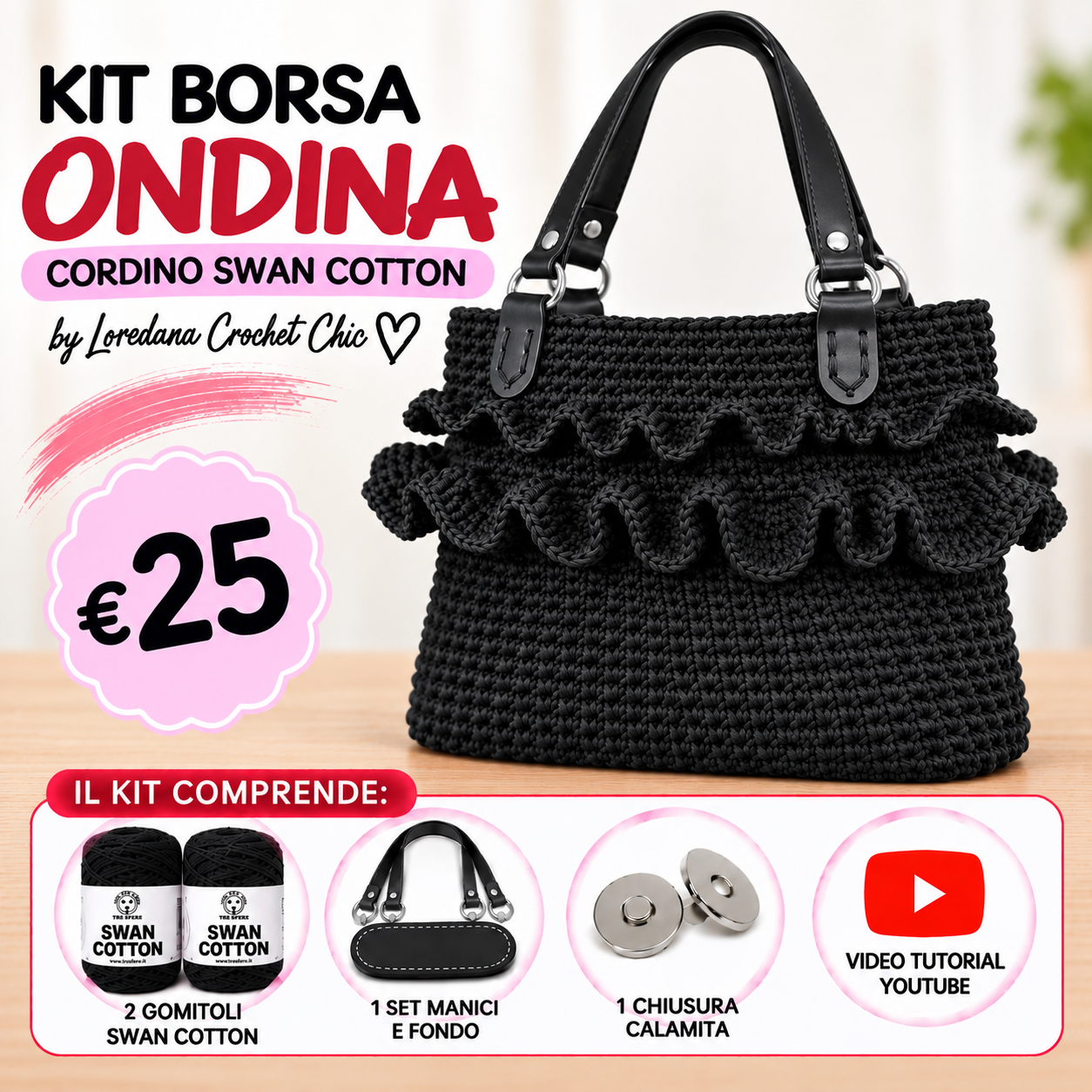 Il Filo di Arianna Ondina kit borsa uncinetto Set Bianco