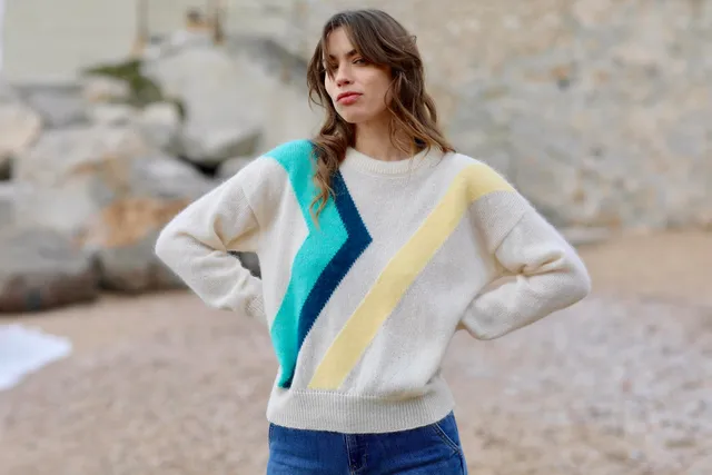 Anny Blatt Inès maglione mohair Naturale e Tahiti