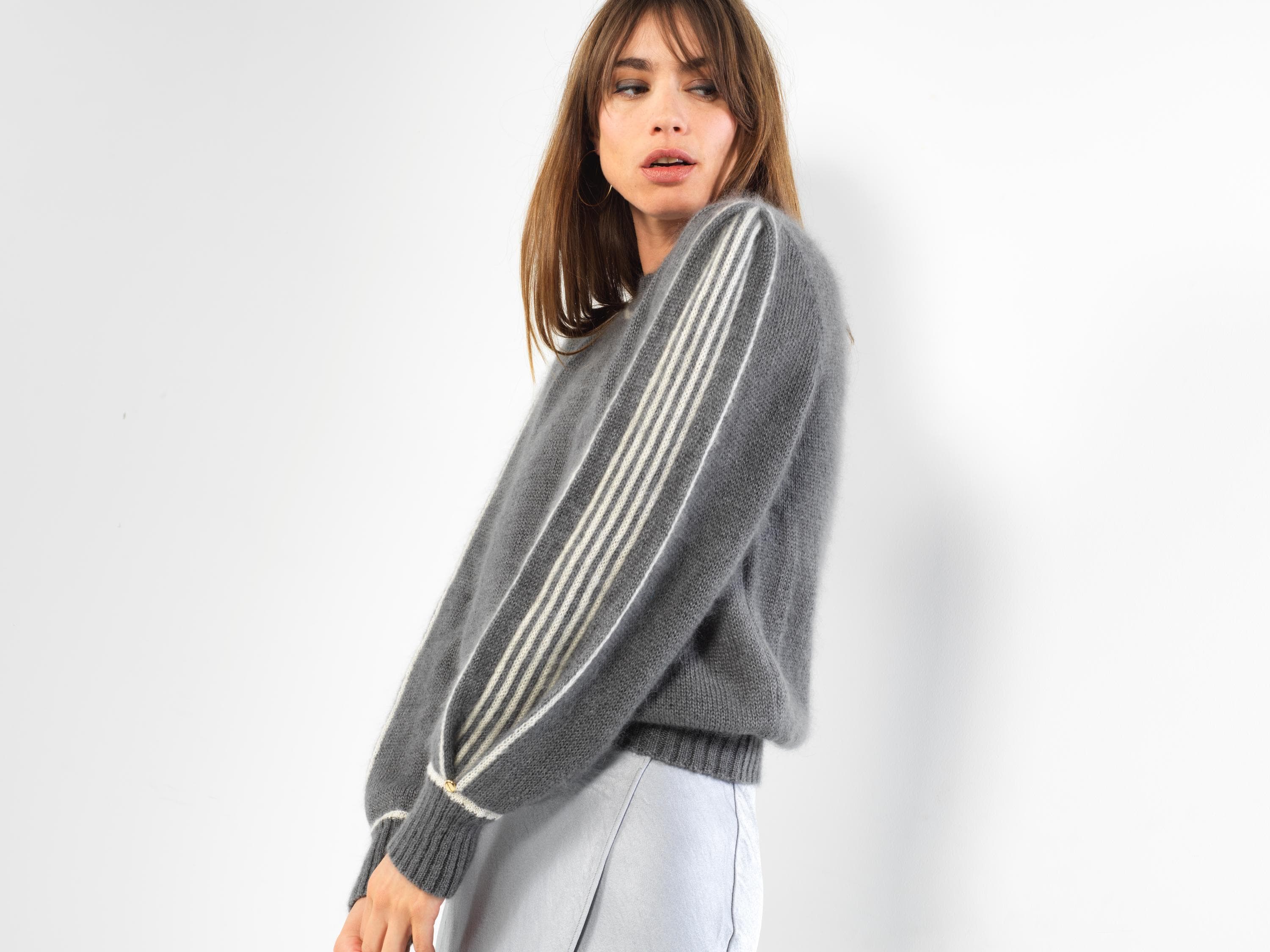 Anny Blatt Alix maglione mohair taglia M grigio naturale