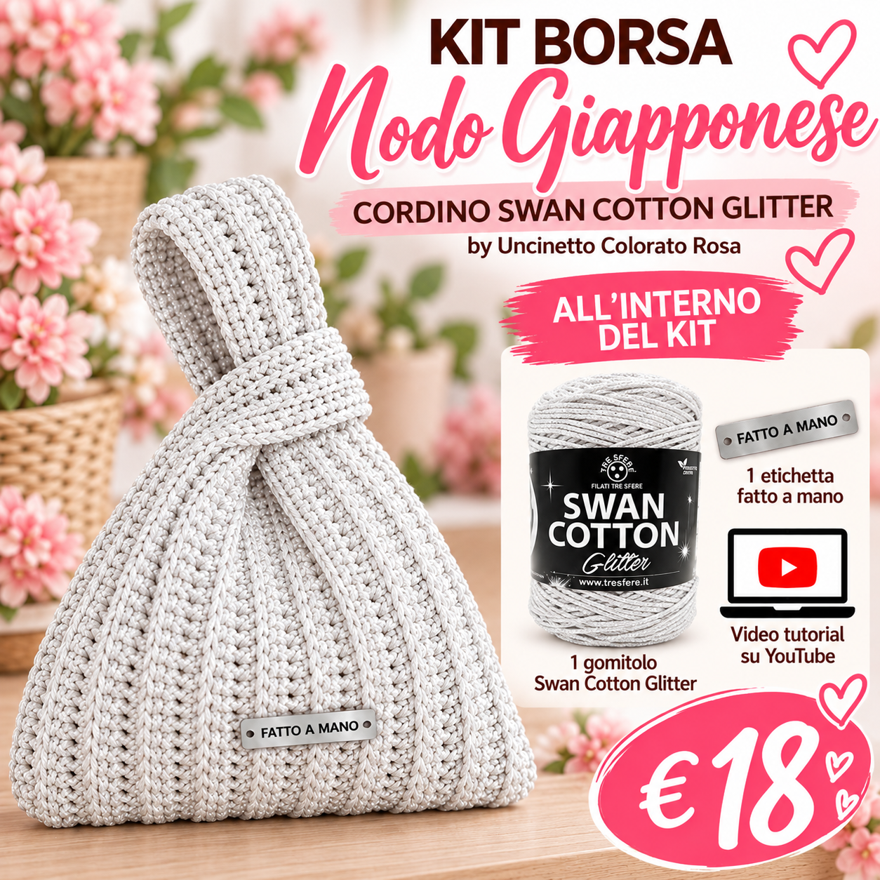 Il Filo di Arianna Nodo Giapponese kit borsa Panna Oro