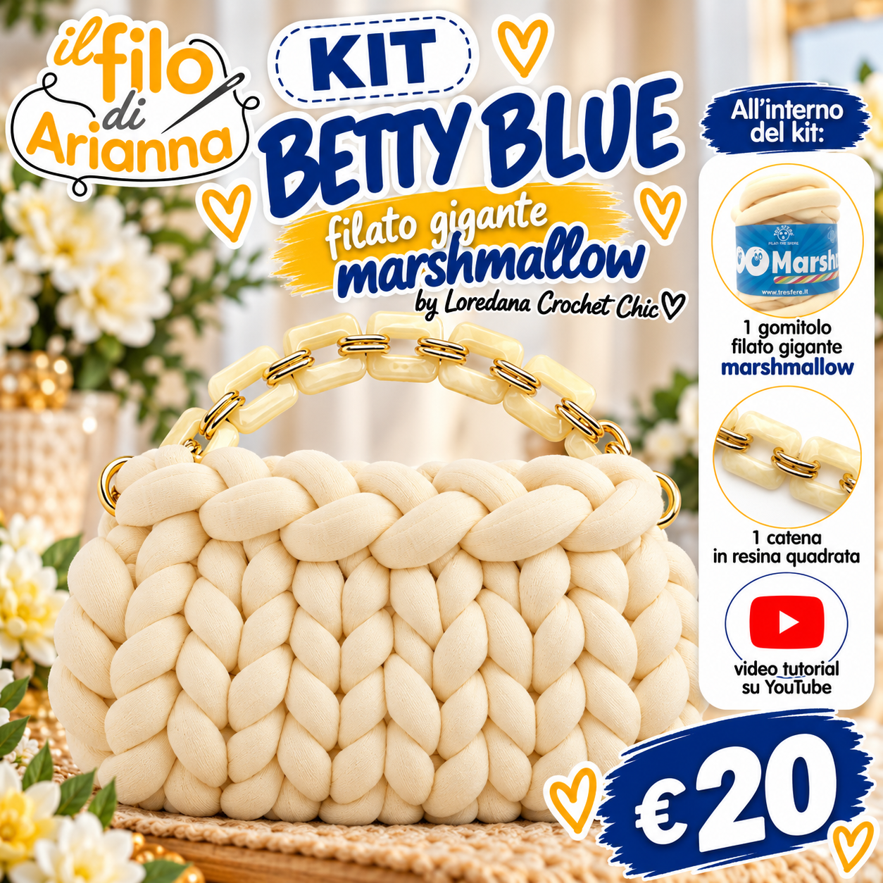 Crochet Chic Betty Blue kit borsa marshmallow bluette