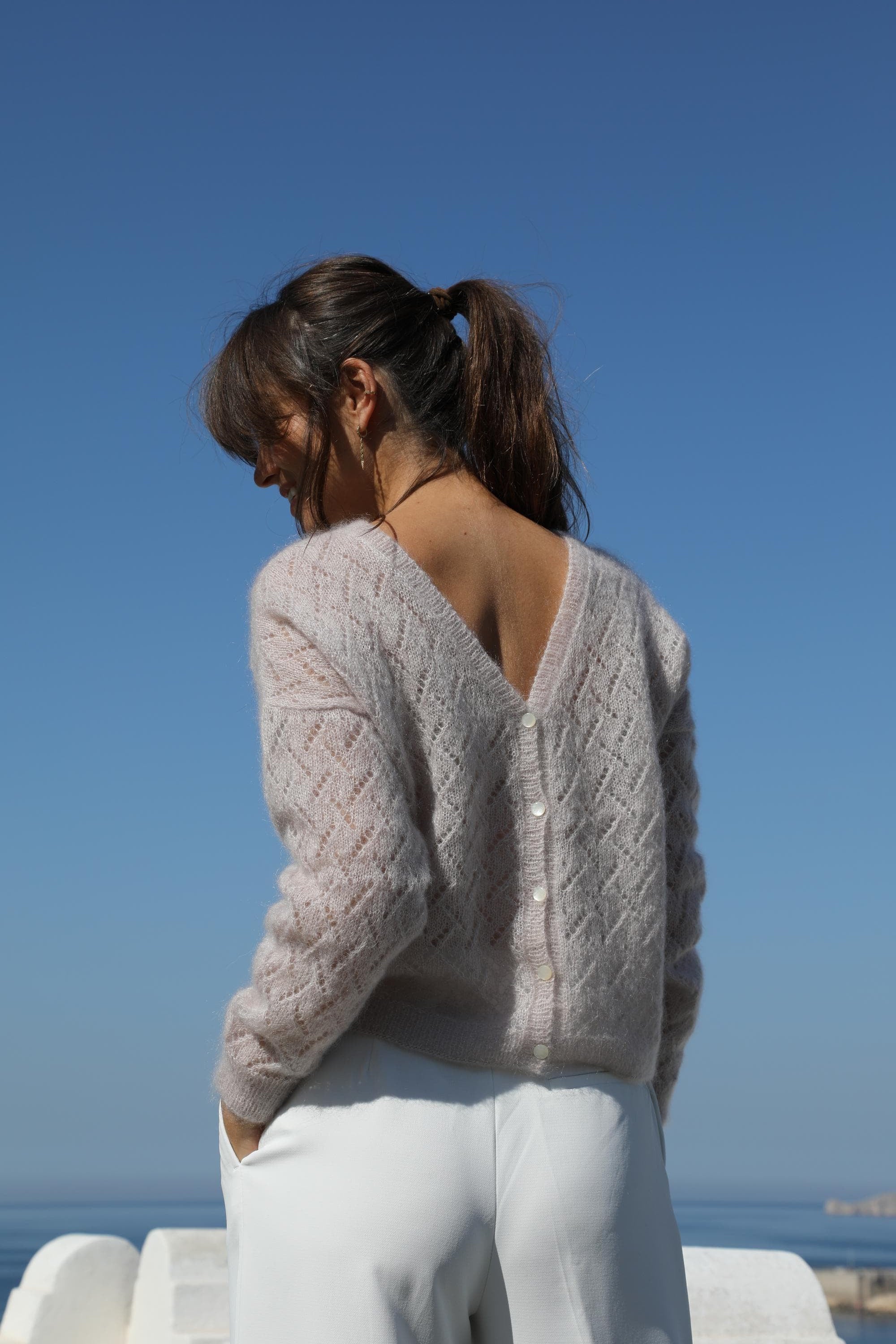 Annyblatt Tricia kit gilet M dune mohair scollo V