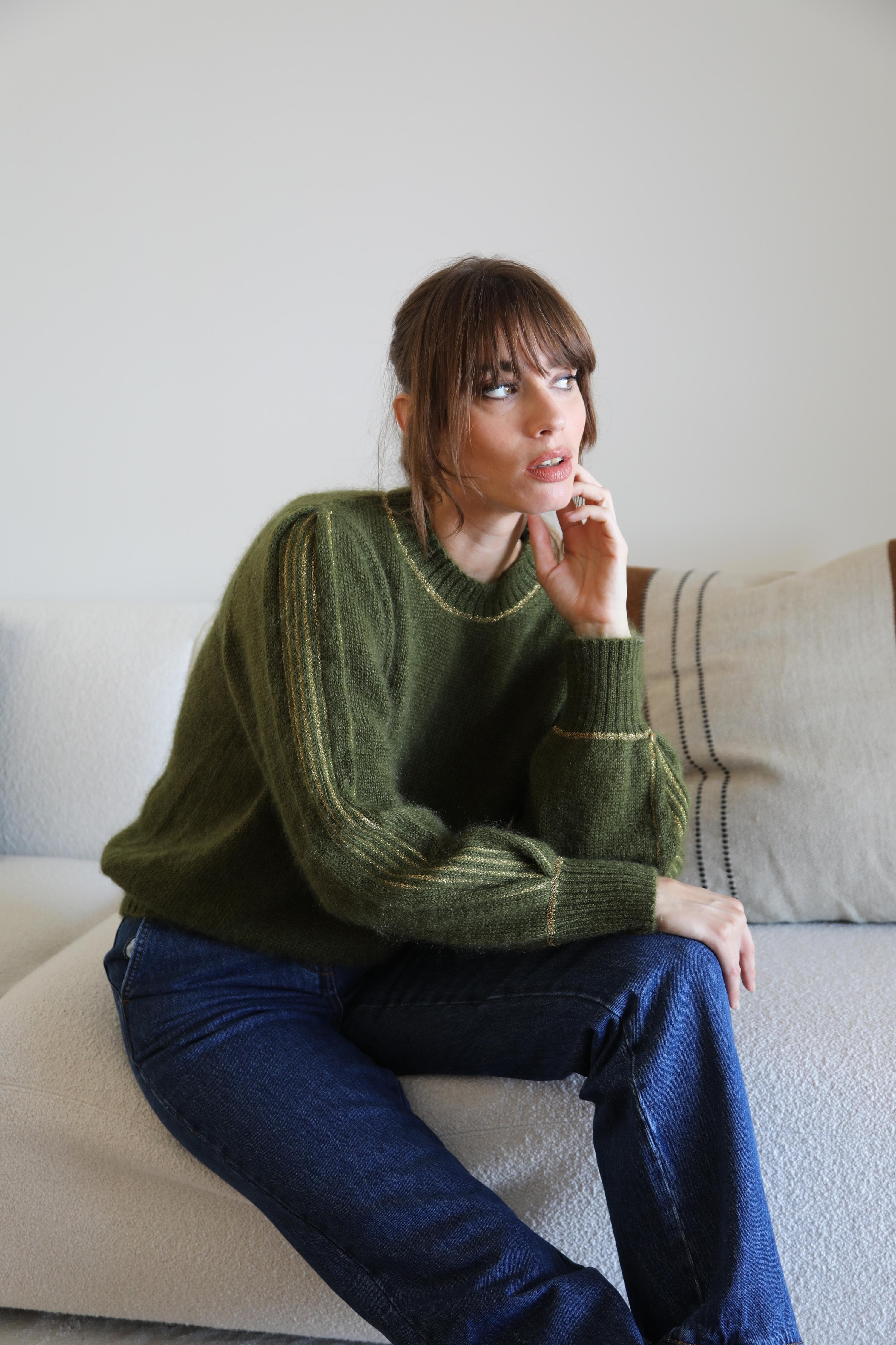Annyblatt Alix pullover XS kaki oro mohair e seta