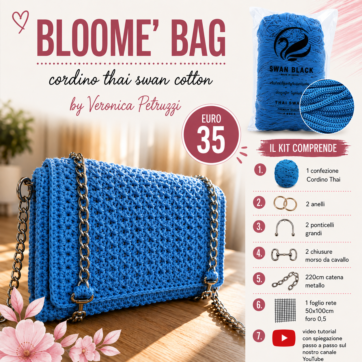 Il Filo di Arianna Bloome Bag kit borsa cordino thai con tutorial