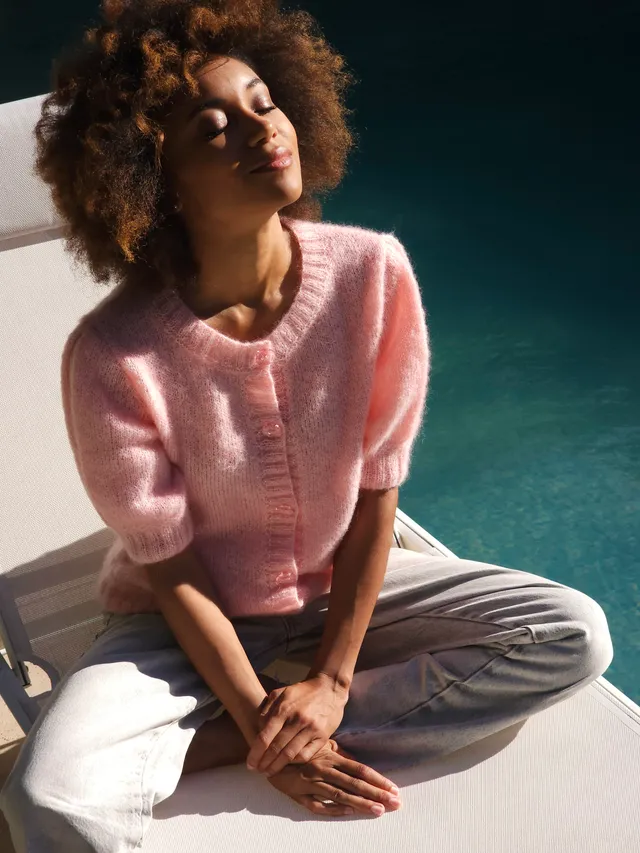 Annyblatt Calista cardigan kit maglia rosa chiaro mohair