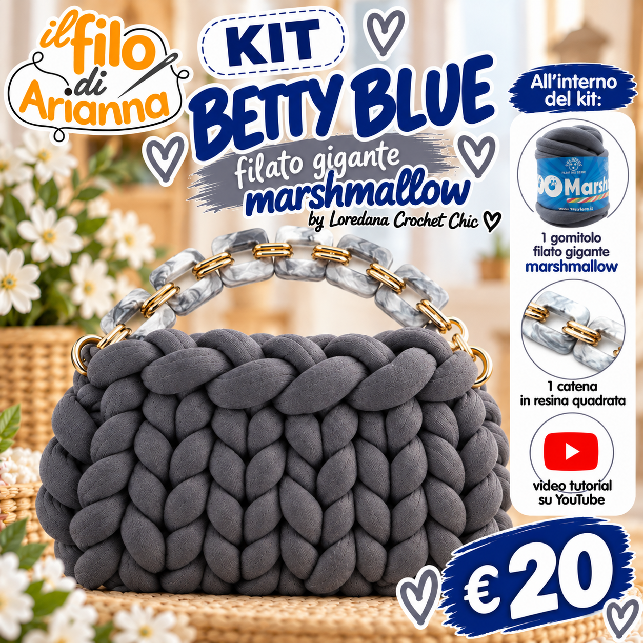 Crochet Chic Betty Blue kit borsa marshmallow bluette
