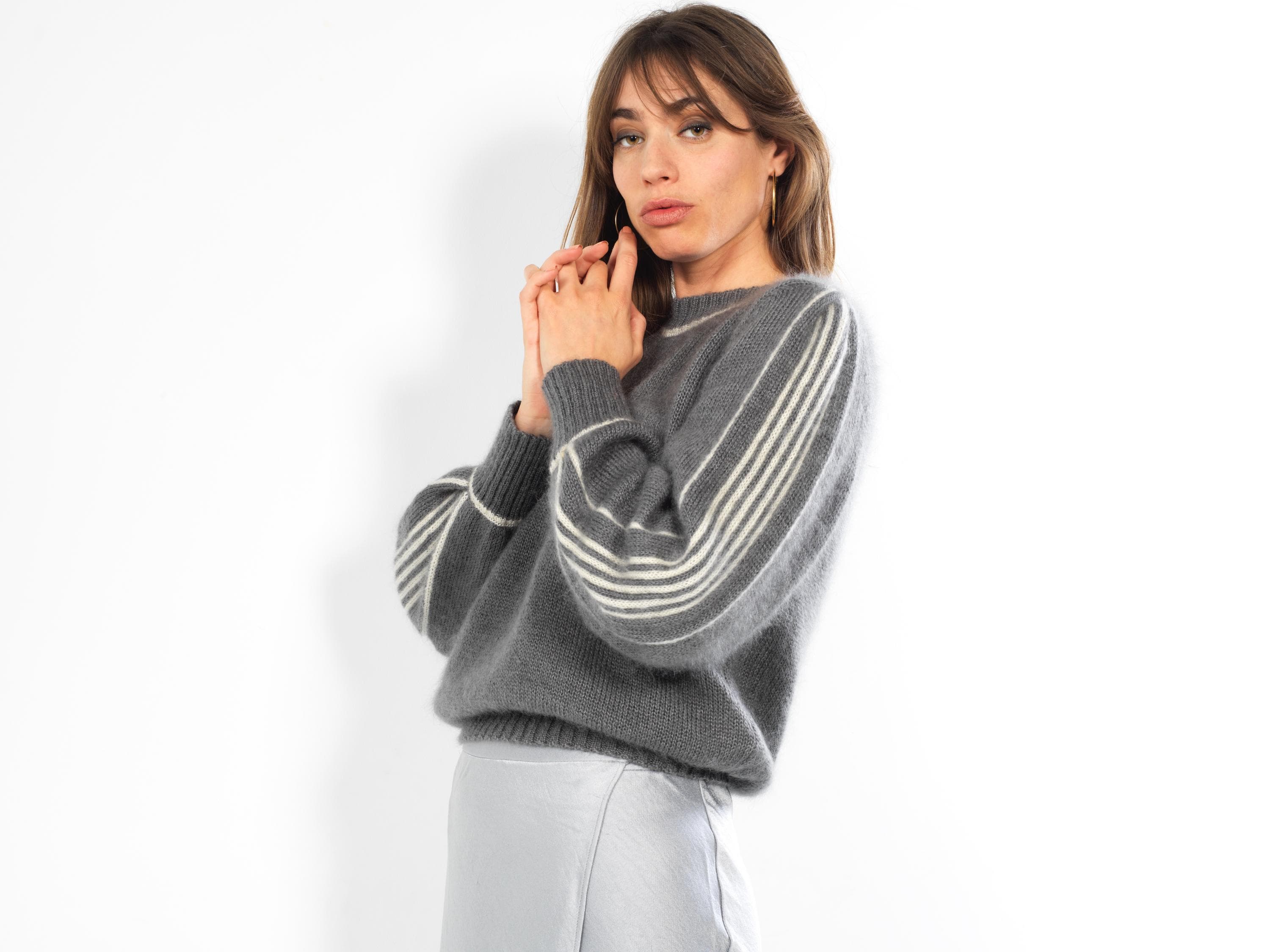 Anny Blatt Alix maglione mohair taglia M grigio naturale