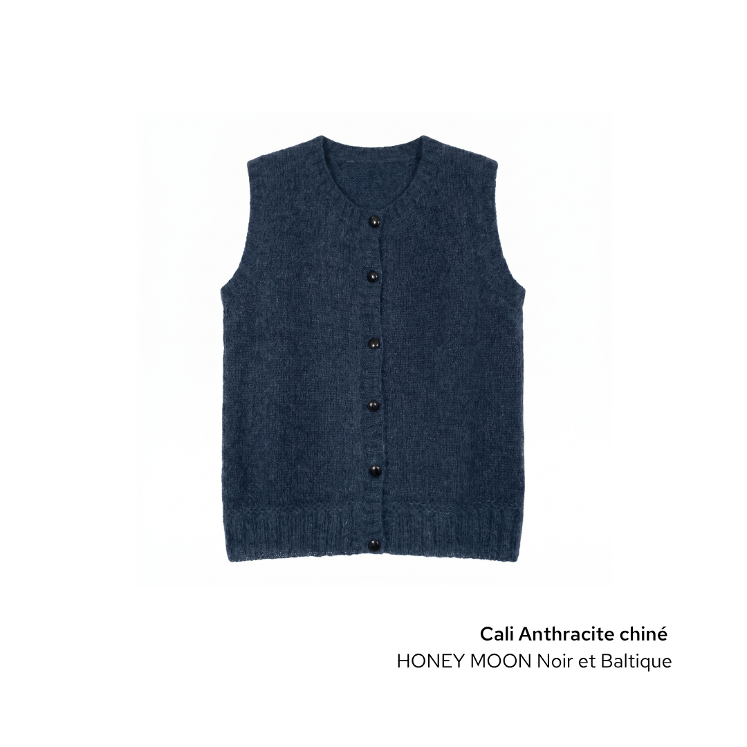 Anny Blatt Cali gilet donna blu profondo taglia S in mohair