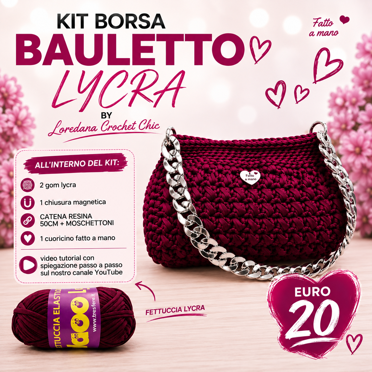 Crochet Chic Bauletto kit borsa fettuccia bordeaux 40