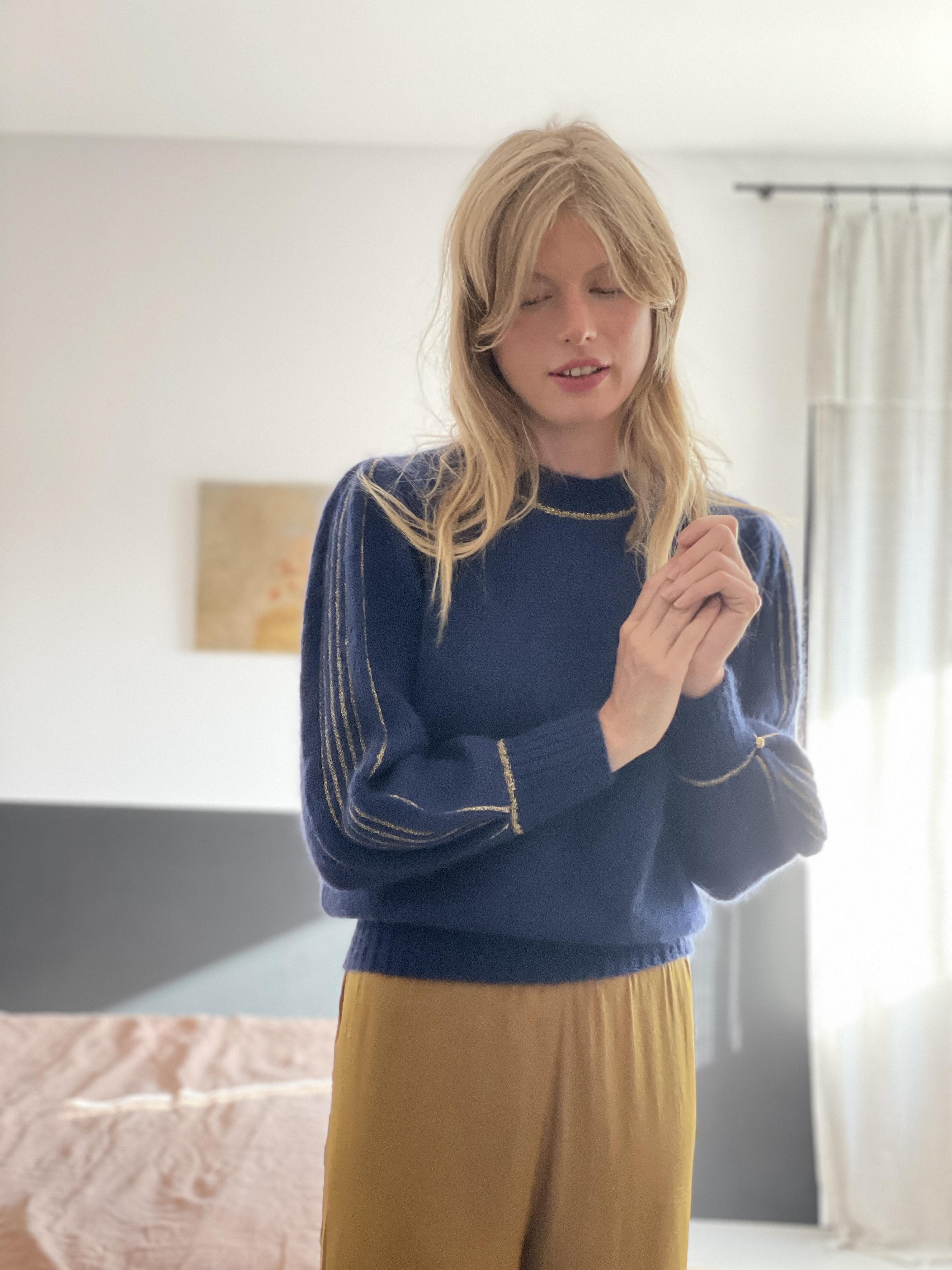 Anny Blatt Alix maglione mohair seta blu oro