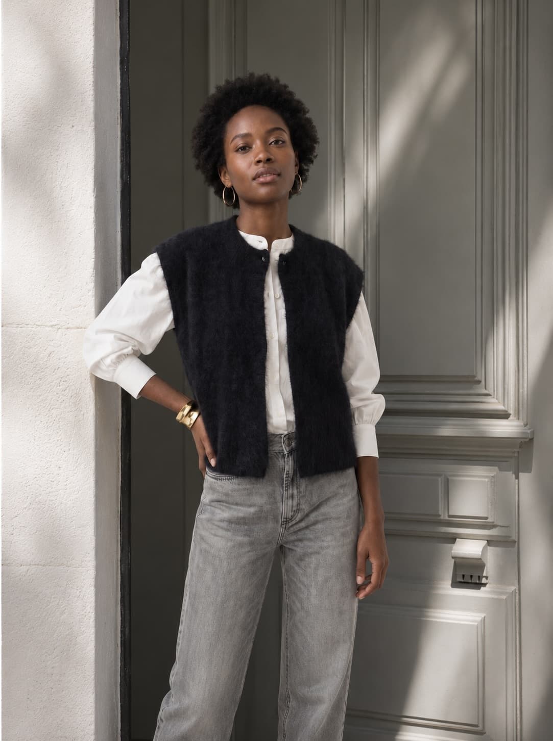 Anny Blatt Perlina gilet angora nero smanicato
