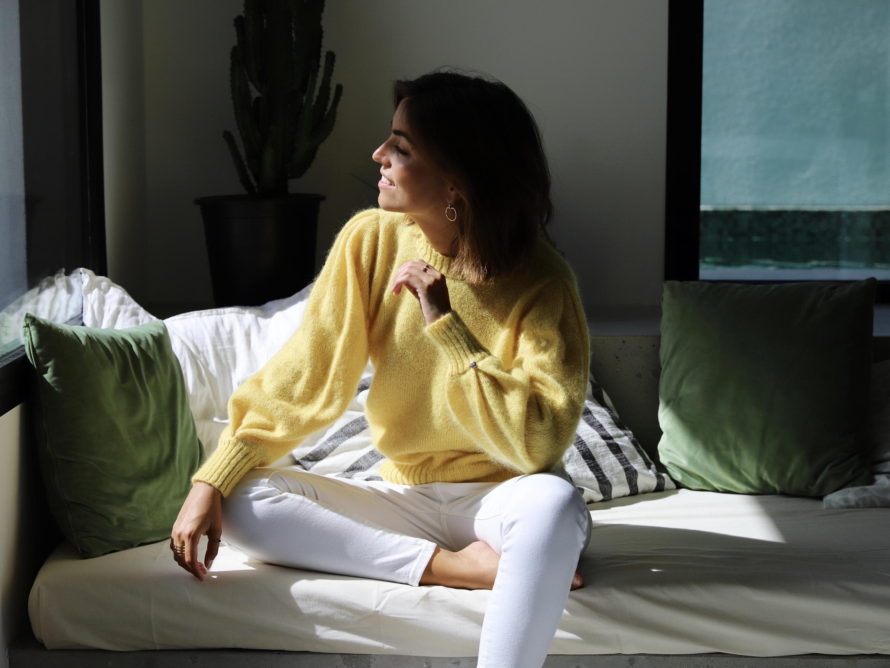 Anny Blatt Alix maglione mohair seta giallo joie XS