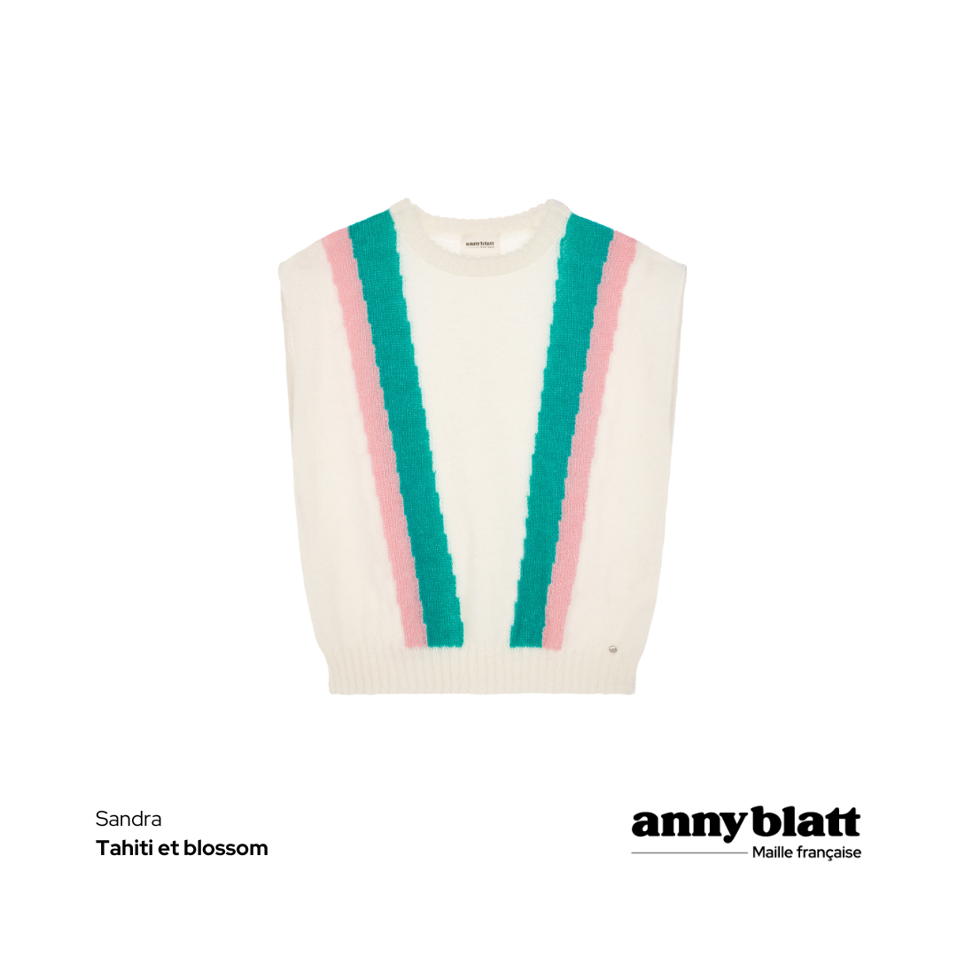 Anny Blatt Sandra top smanicato mohair taglia S tahiti blossom