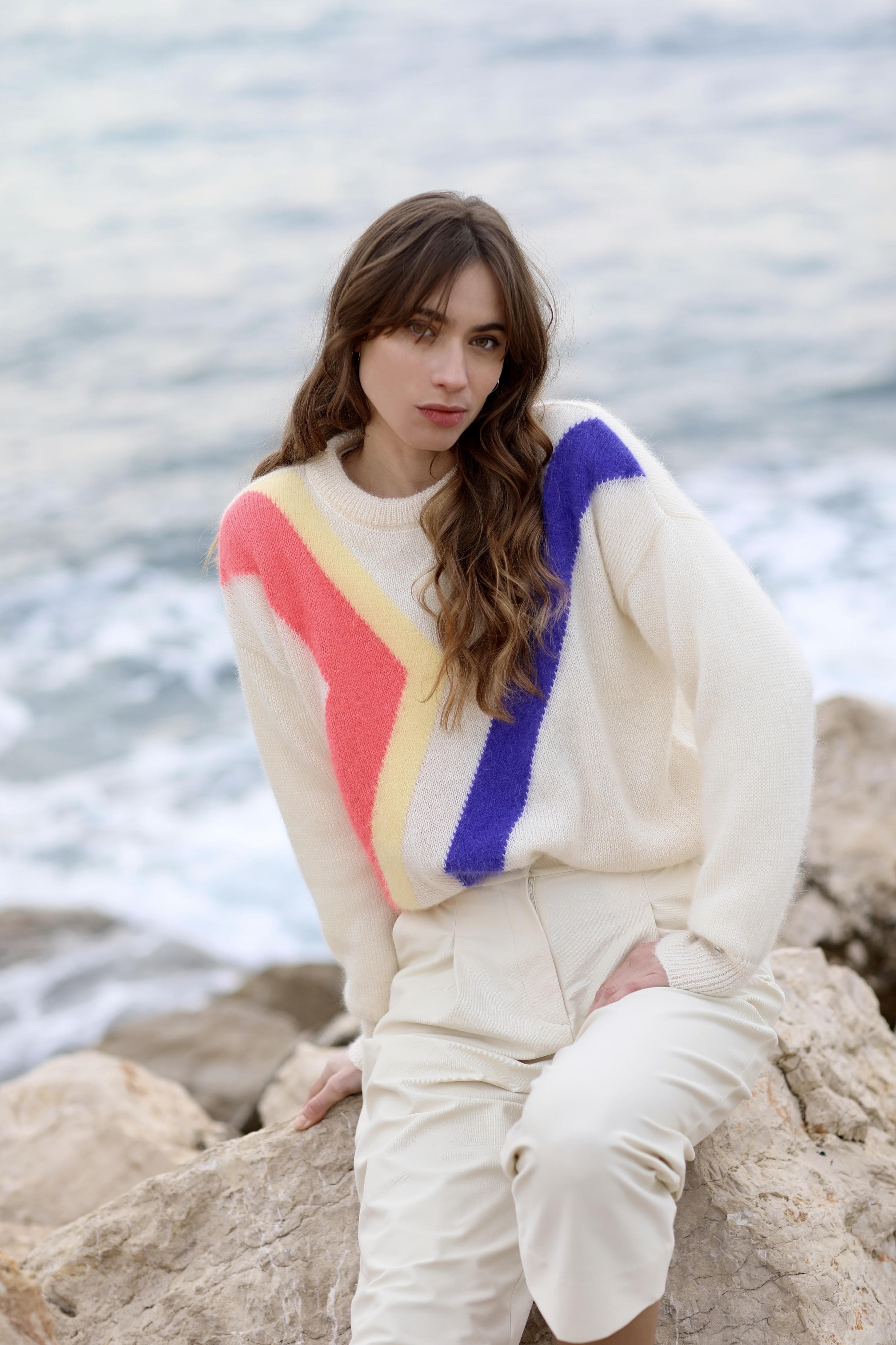 Annyblatt Inès pullover mohair Naturale e Neon