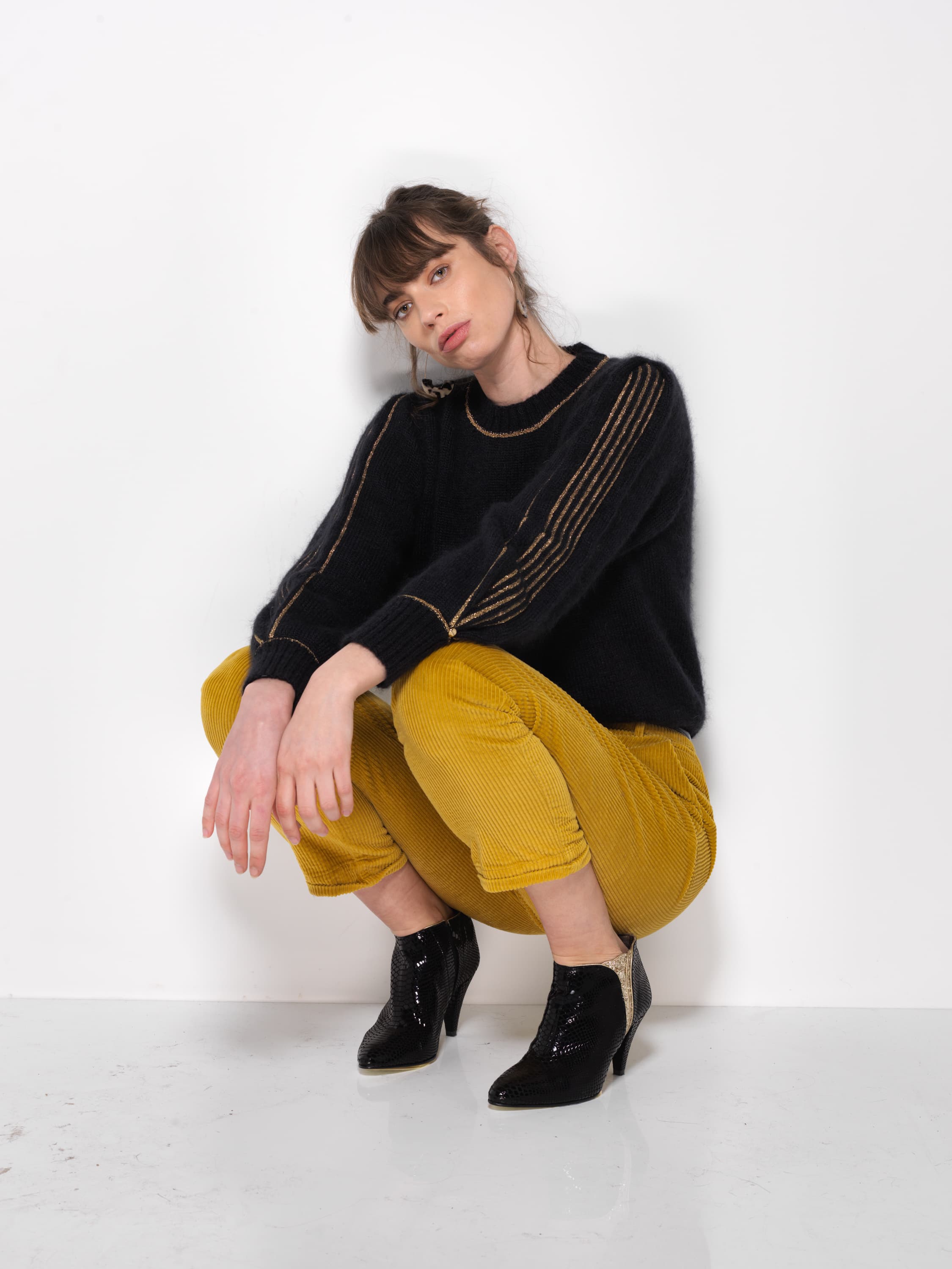 Anny Blatt Alix maglione mohair nero e oro