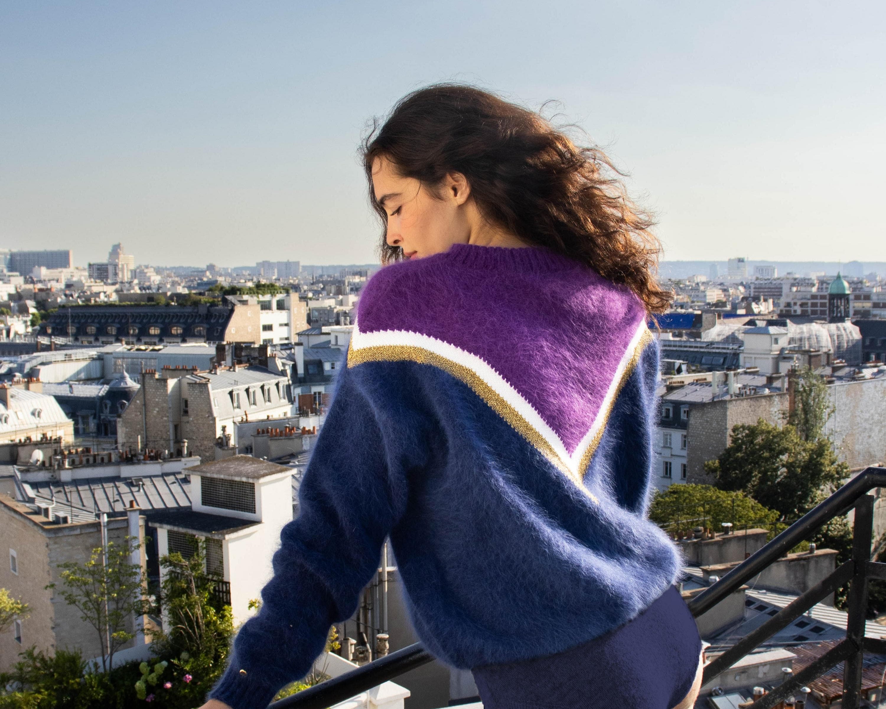 Anny Blatt Celeste Marine Mure maglione angora