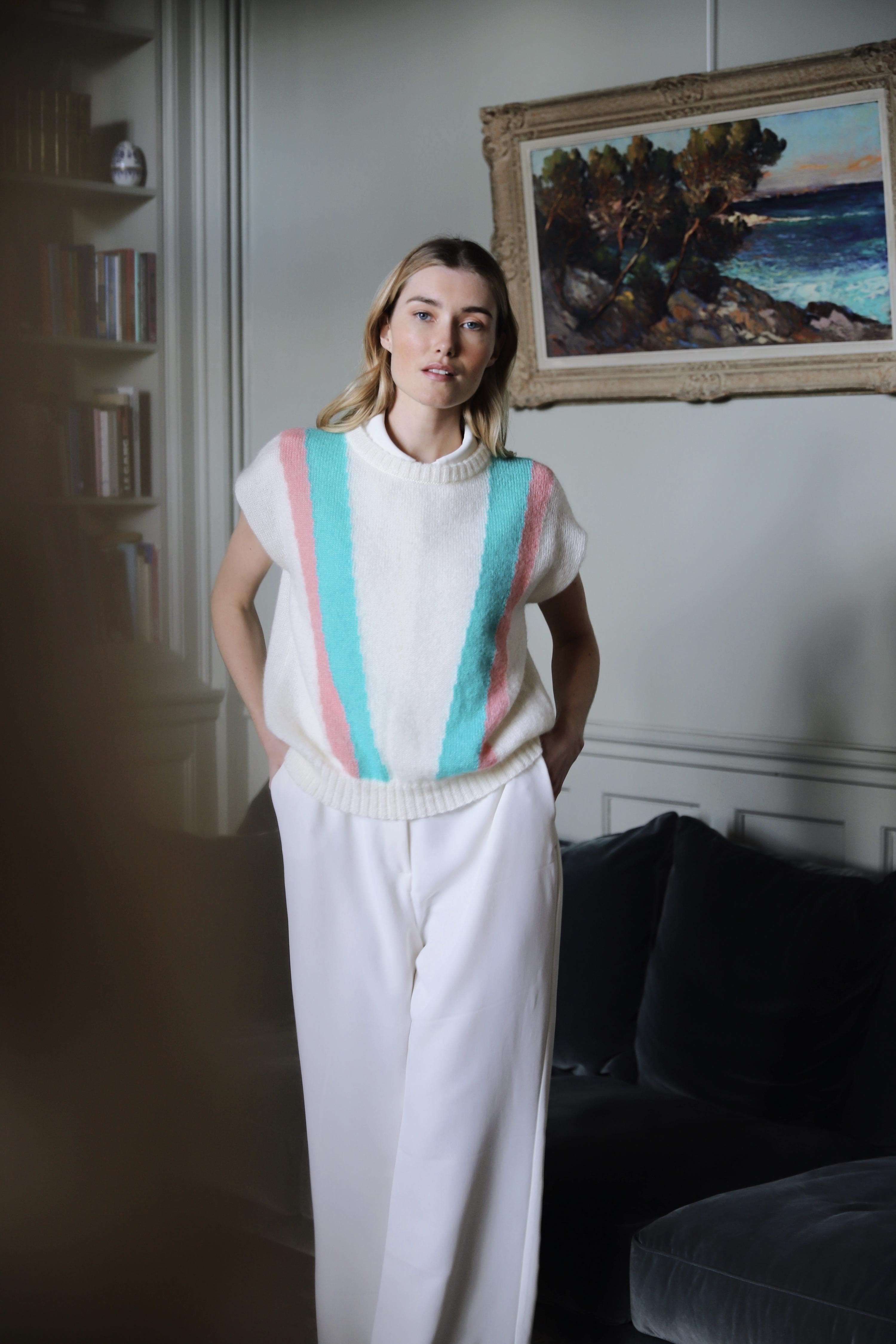 Anny Blatt Sandra top smanicato mohair taglia S tahiti blossom