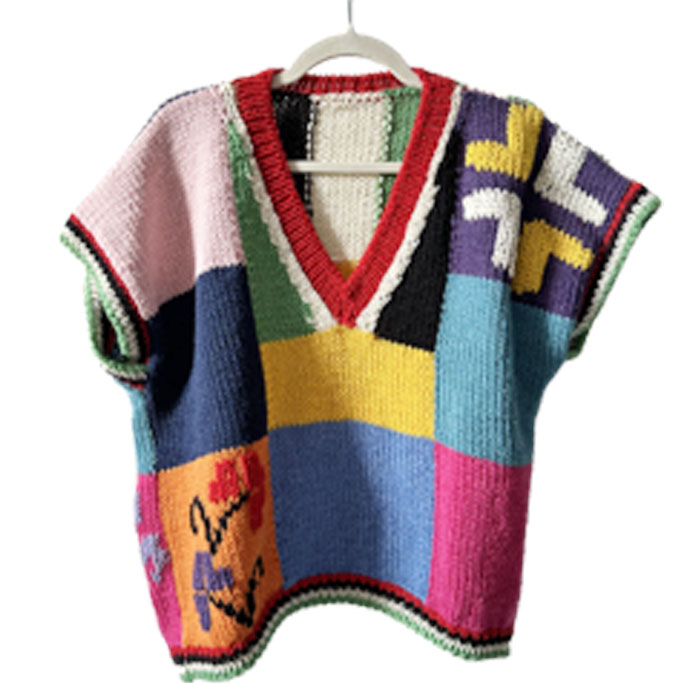 Gomitolorosa Maxi Tatreez gilet in lana fatto a mano