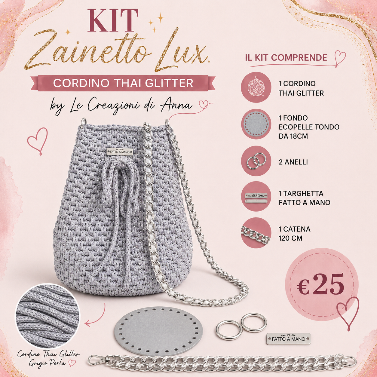 Il Filo di Arianna Zainetto Lux kit borsa bordo-oro 007 glitter