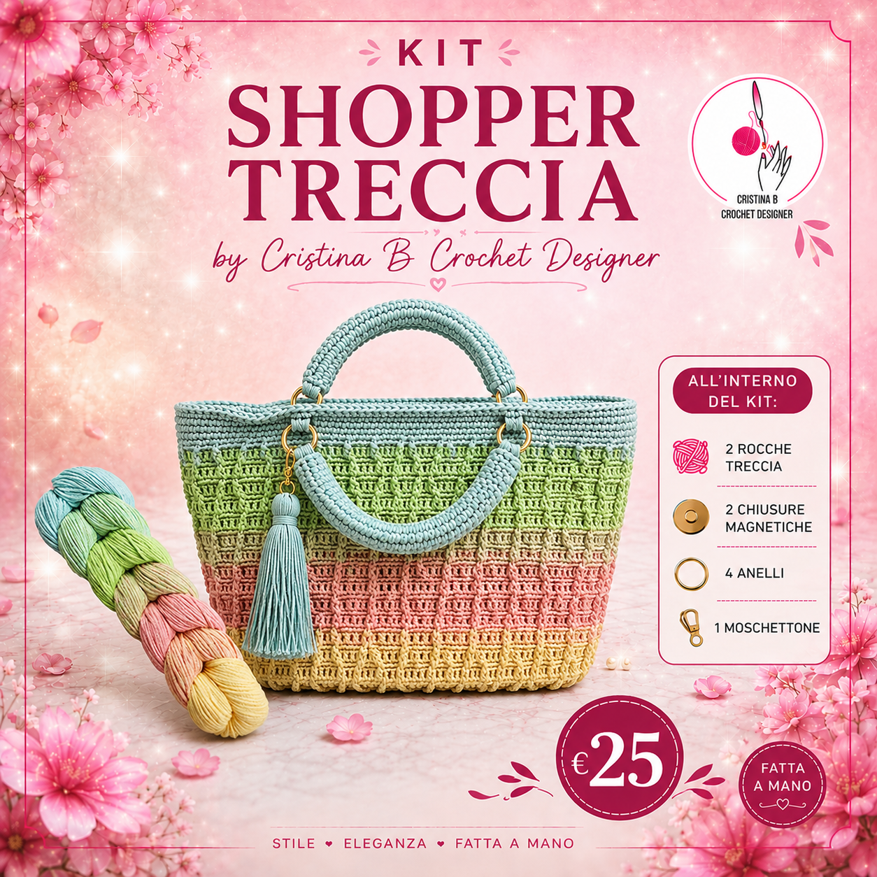 Treccia Shopper Kit borsa uncinetto Mix Rosso Grigio