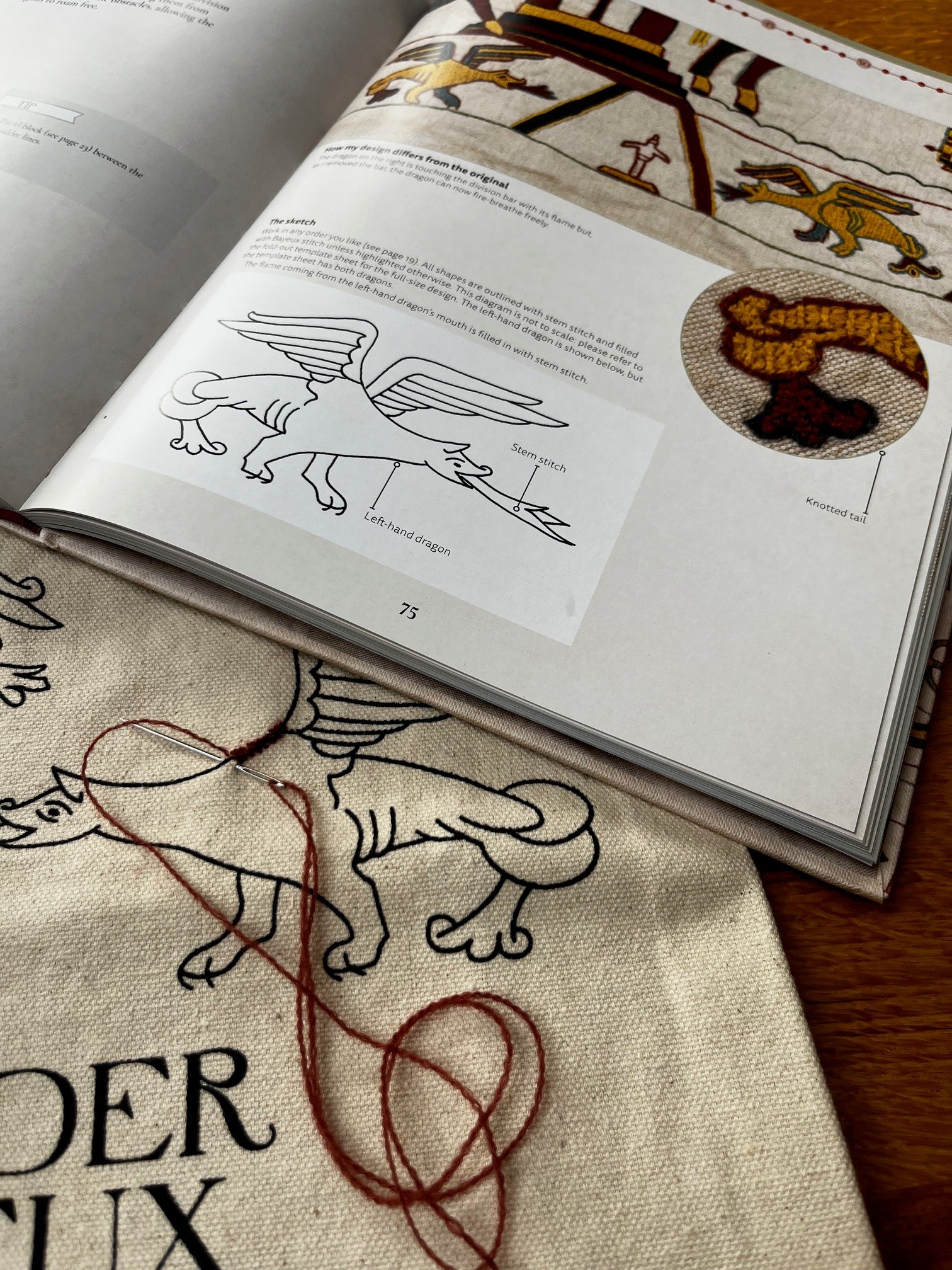 Appleton Bros. Bayeux Tapestry borsa tote da ricamare draghi
