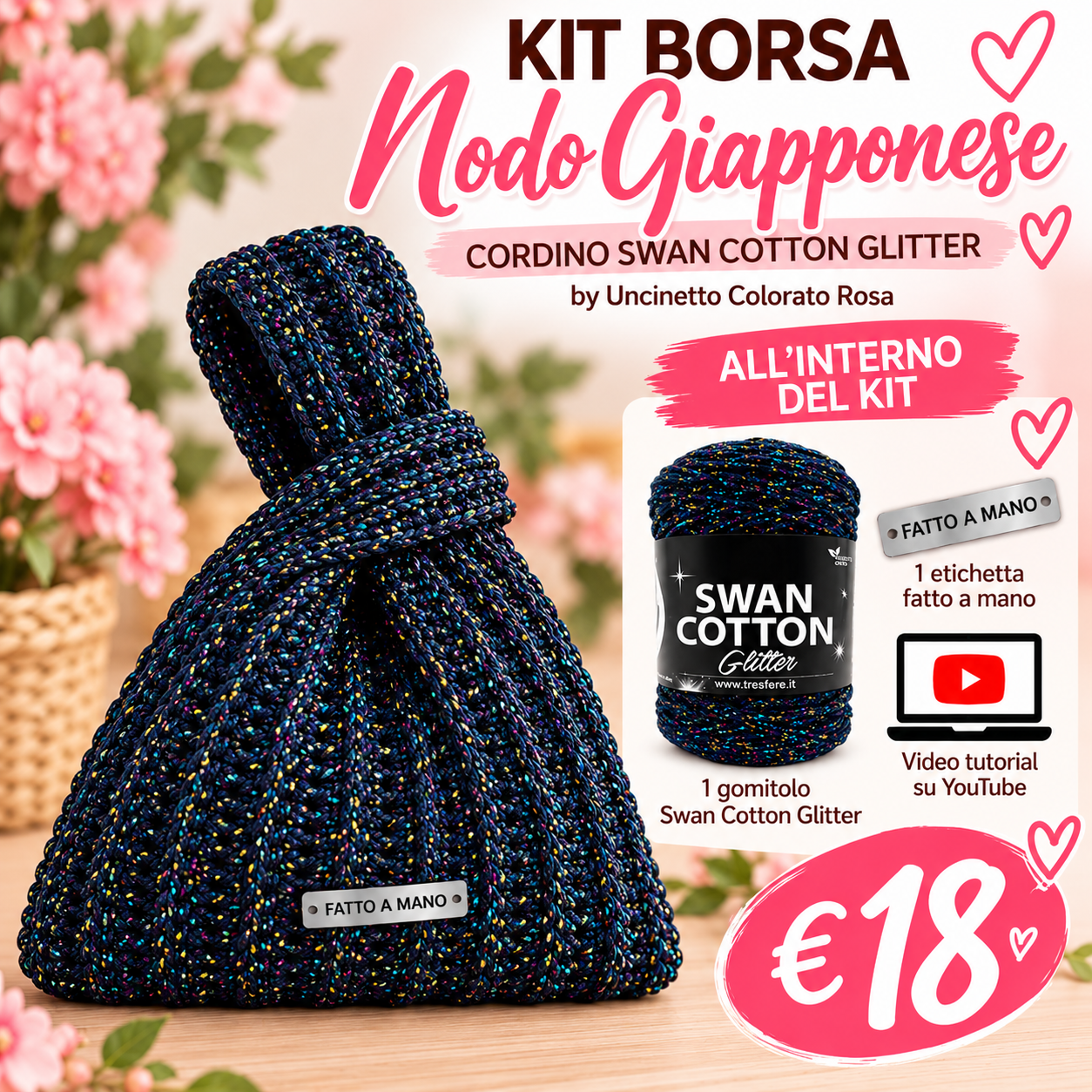 Il Filo di Arianna Nodo Giapponese kit borsa Panna Oro