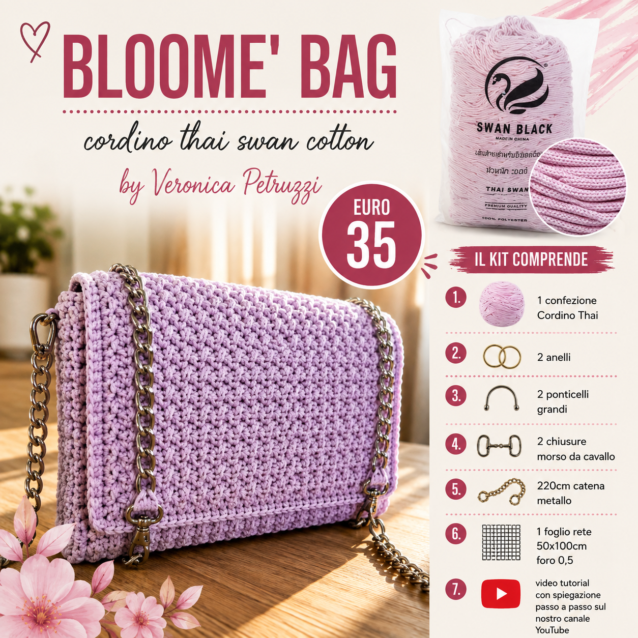 Il Filo di Arianna Bloome Bag kit borsa cordino thai con tutorial