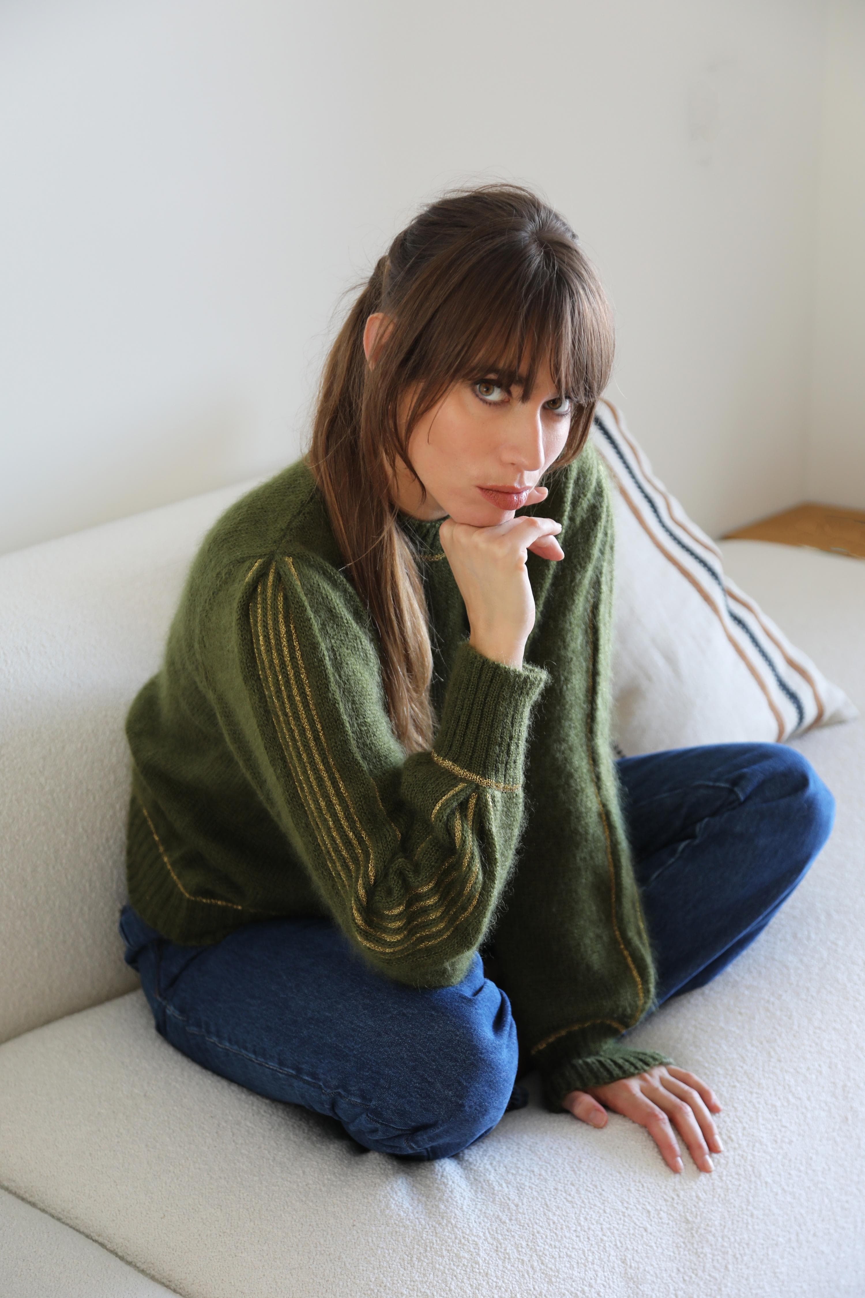 Annyblatt Alix pullover XS kaki oro mohair e seta