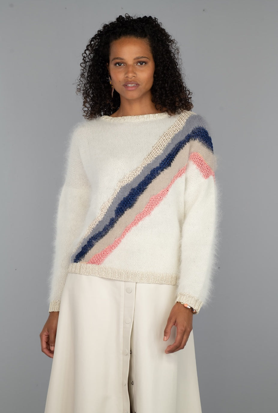 Annyblatt Gloria kit maglione angora jacquard beige rosato