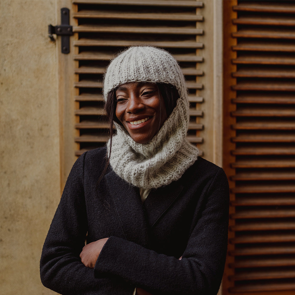 Pascuali Wenu schema maglia balaclava brioche alpaca