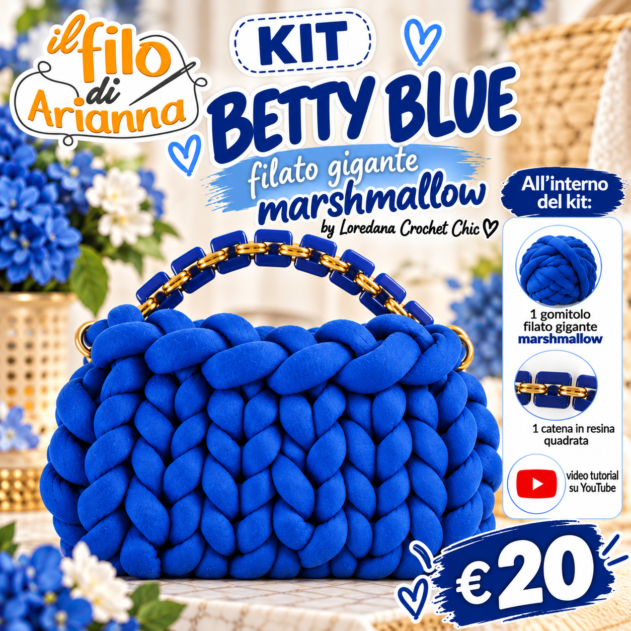 Crochet Chic Betty Blue kit borsa marshmallow bluette