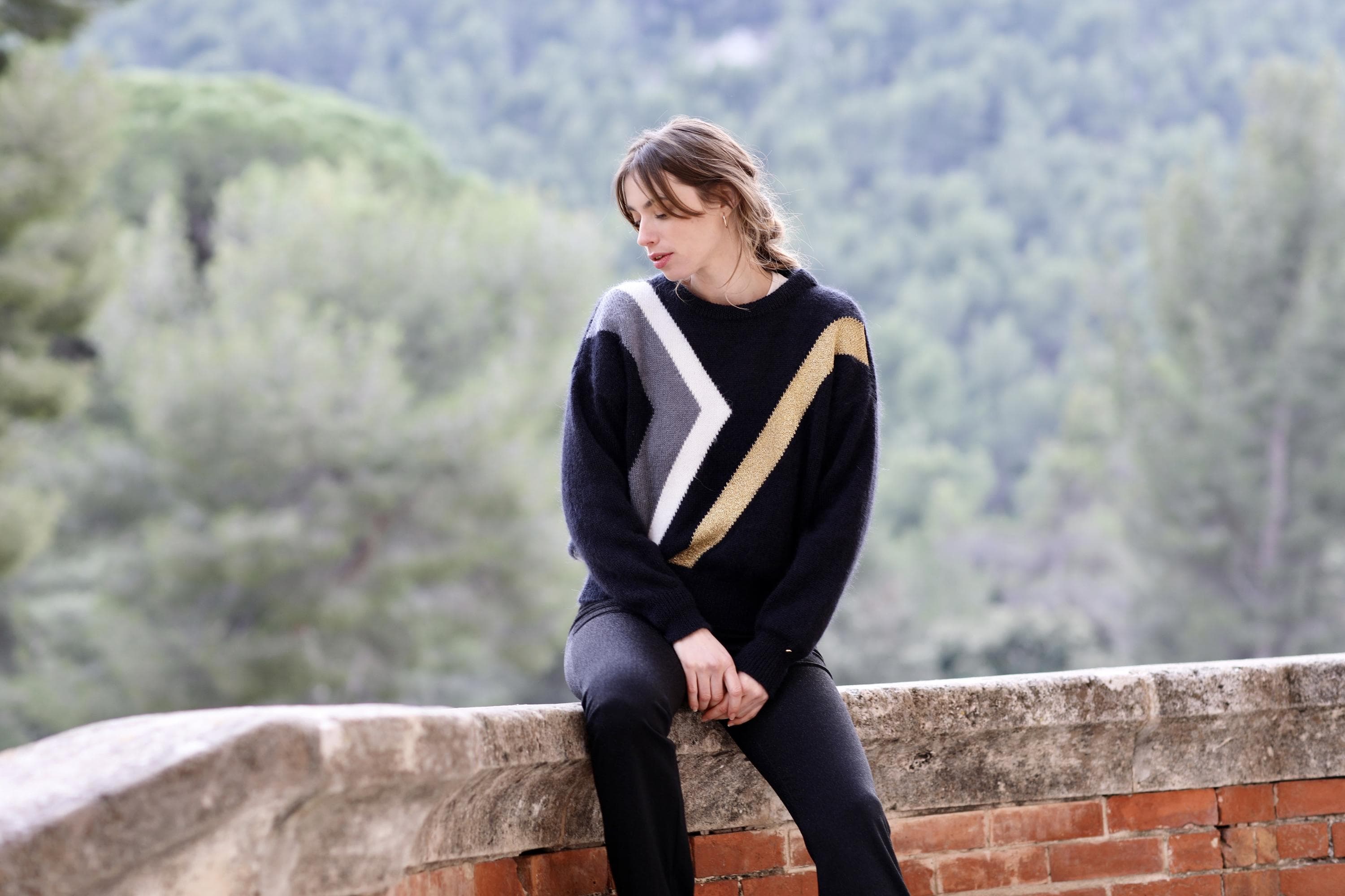 Annyblatt Inès maglione donna taglia S nero naturale mohair