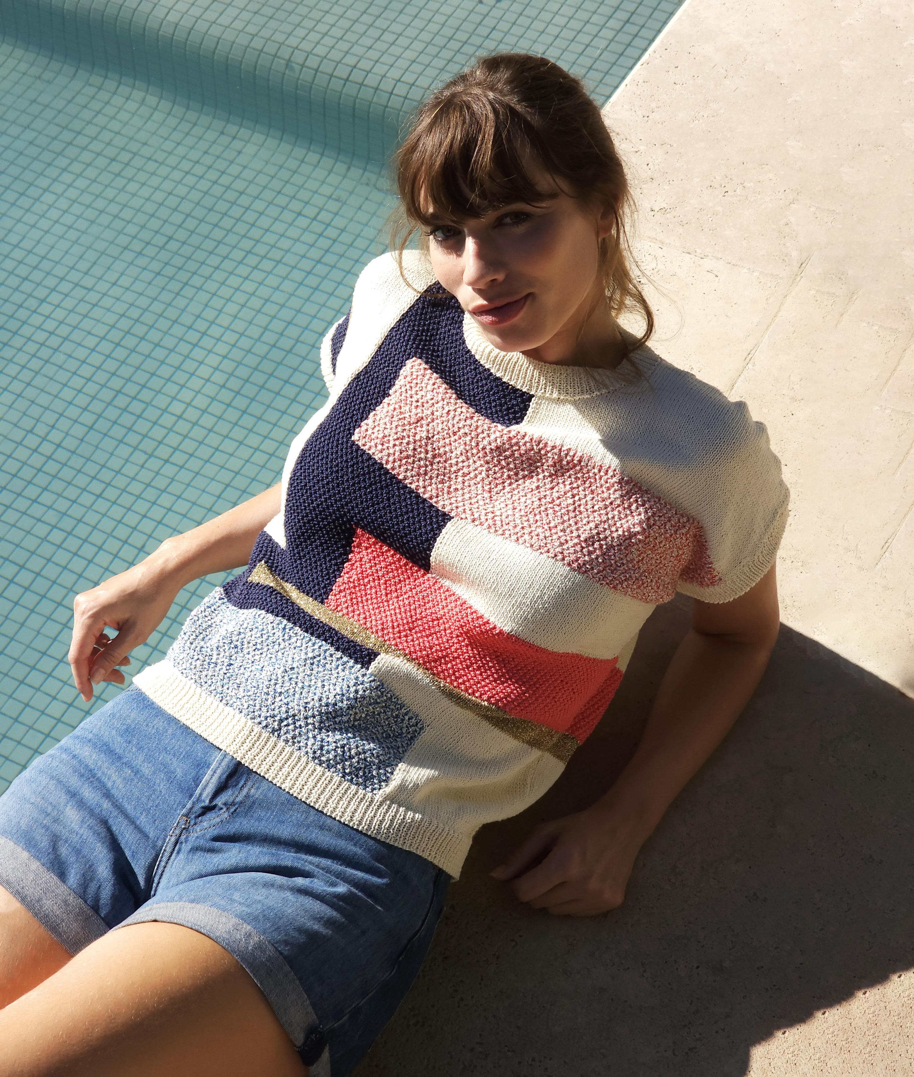 Annyblatt Fina kit top cotone blu caban jacquard