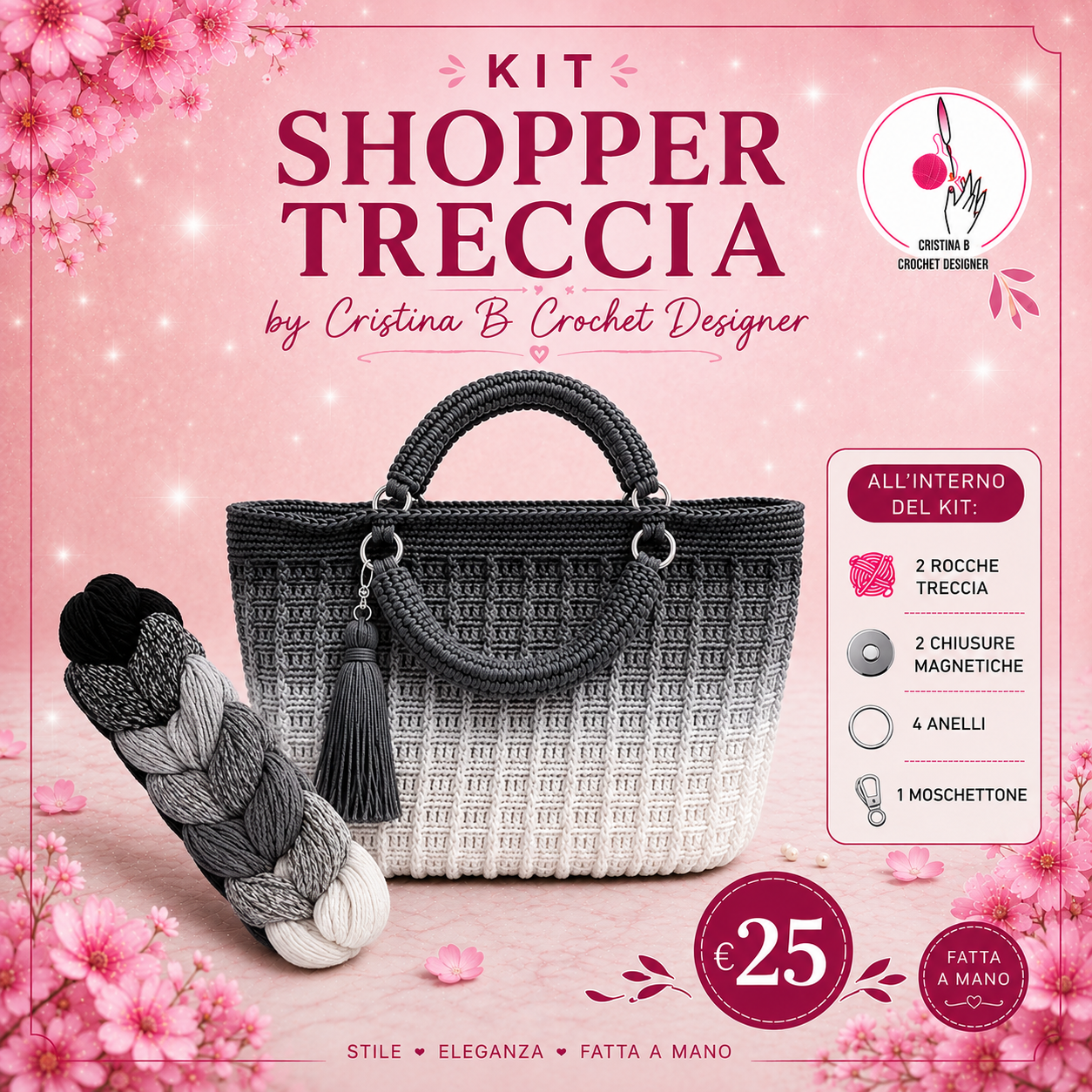 Treccia Shopper Kit borsa uncinetto Mix Rosso Grigio