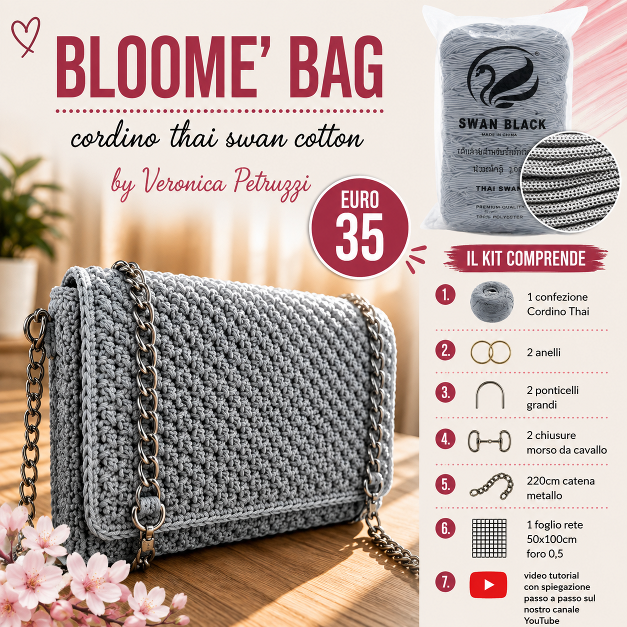 Il Filo di Arianna Bloome Bag kit borsa cordino thai con tutorial