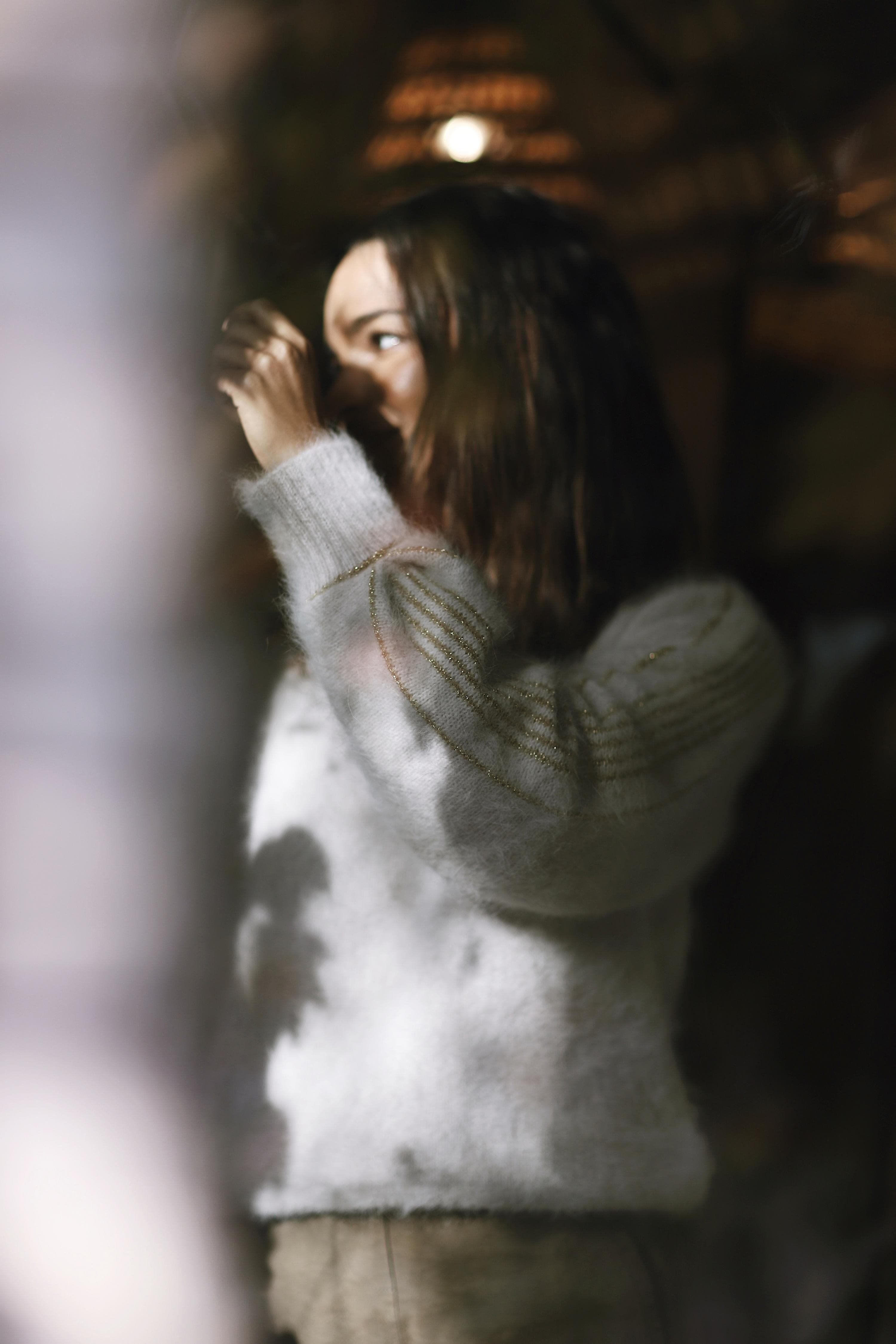 Anny Blatt Alix Beige maglione angora merinos