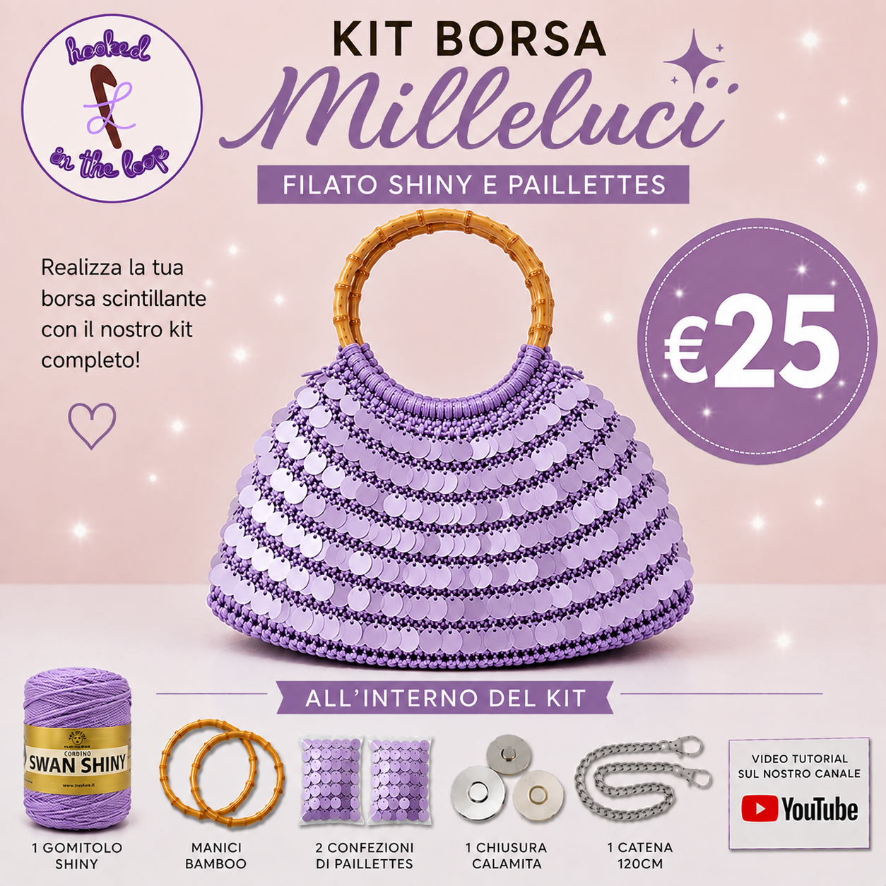 Il Filo di Arianna Milleluci kit borsa uncinetto mix azzurro e argento