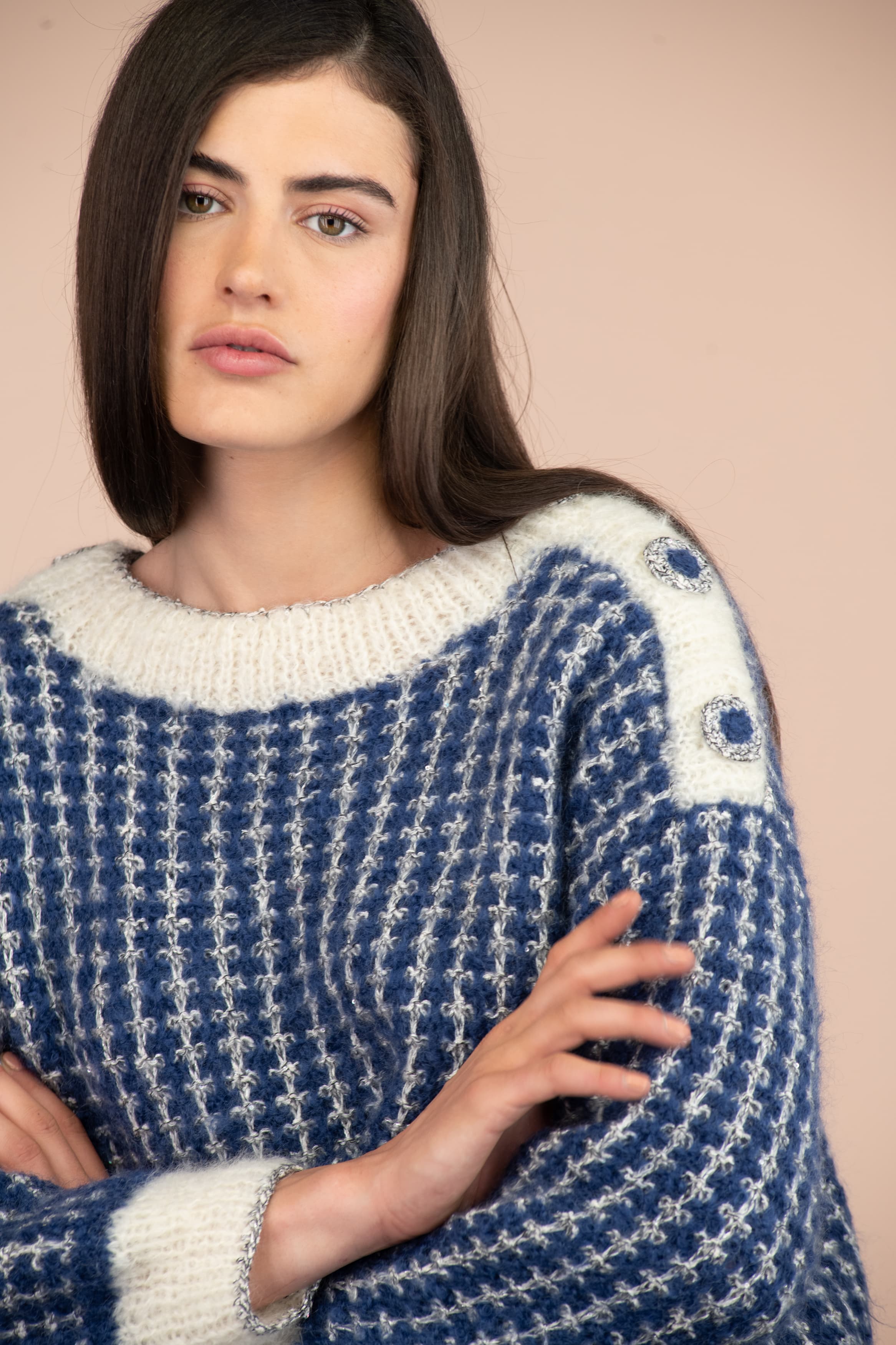 Anny Blatt Gina kit maglione mohair marine naturale M
