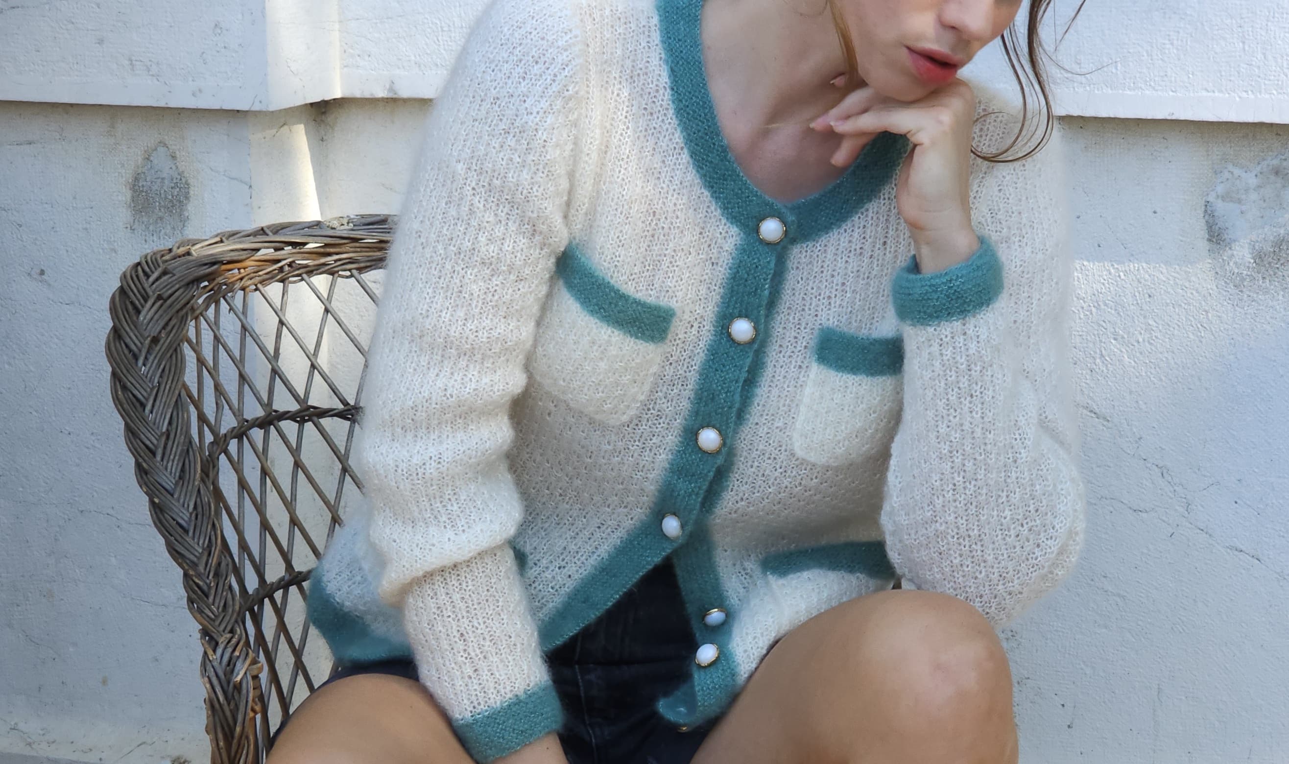 Annyblatt Daisy giacca kit maglia mohair S naturale mandorla