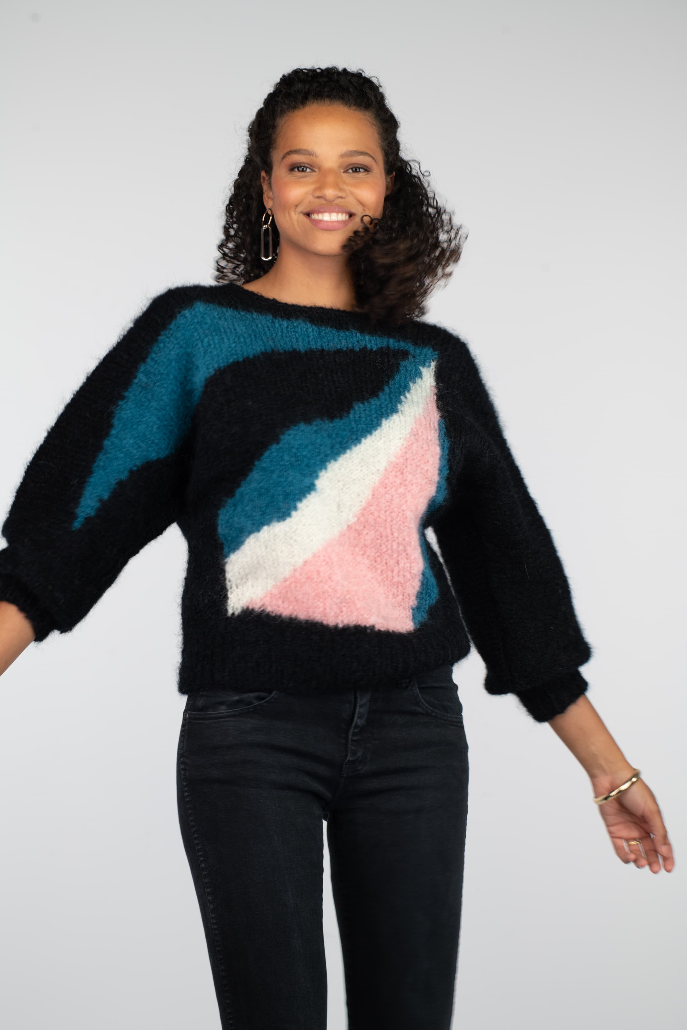 Annyblatt Lucy kit maglia pullover jacquard nero pacifico