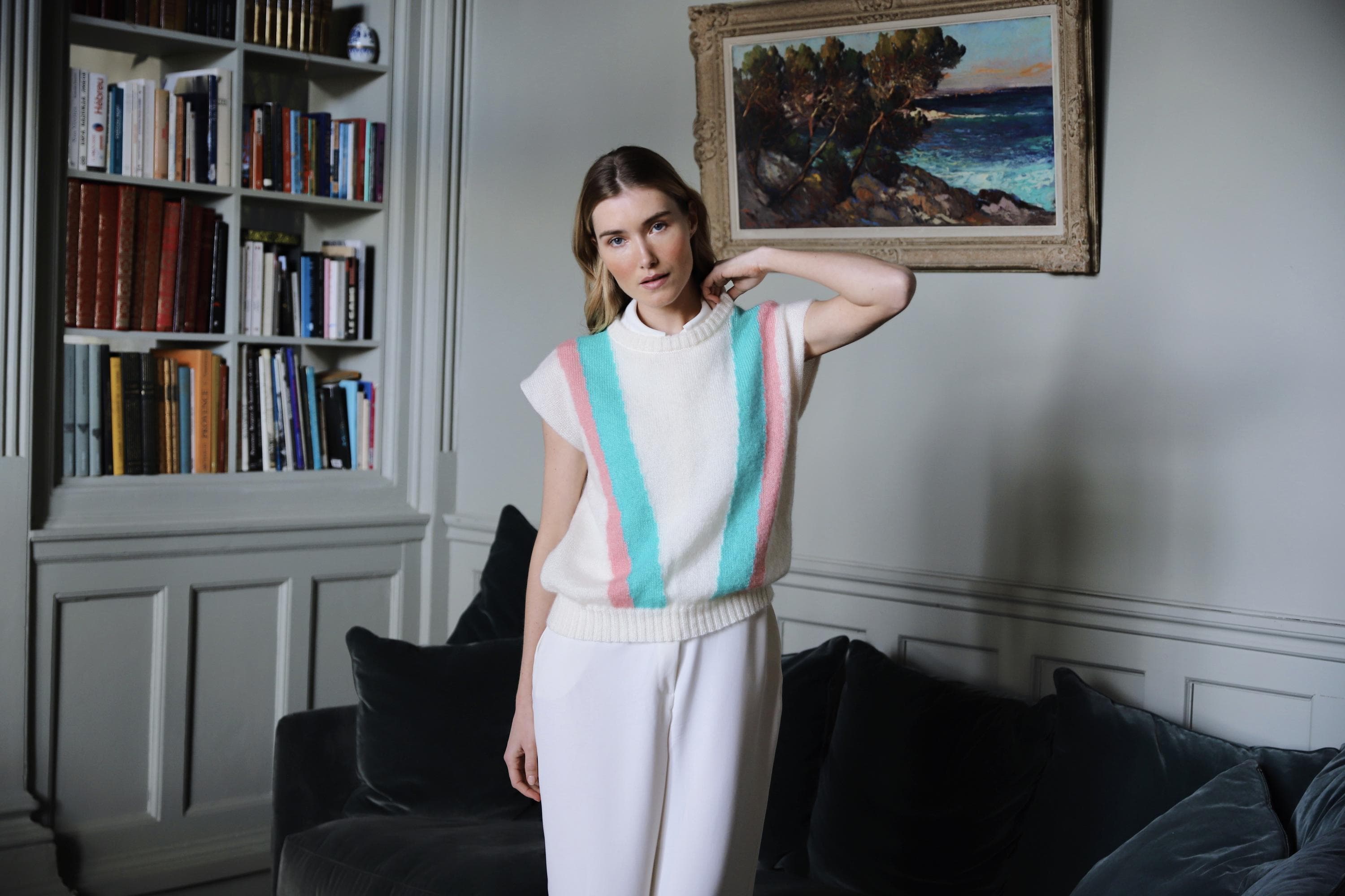 Anny Blatt Sandra top smanicato mohair taglia S tahiti blossom