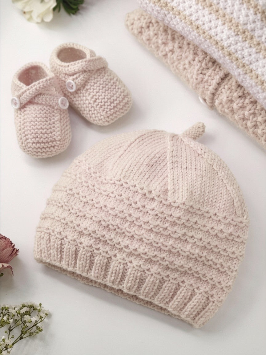 Annyblatt Lila cappello e scarpine bebè kit maglia merino