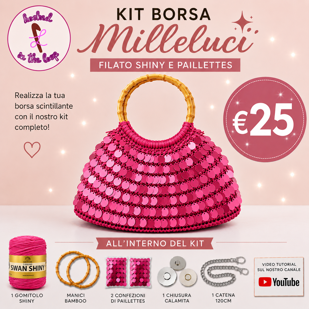 Il Filo di Arianna Milleluci kit borsa uncinetto mix azzurro e argento
