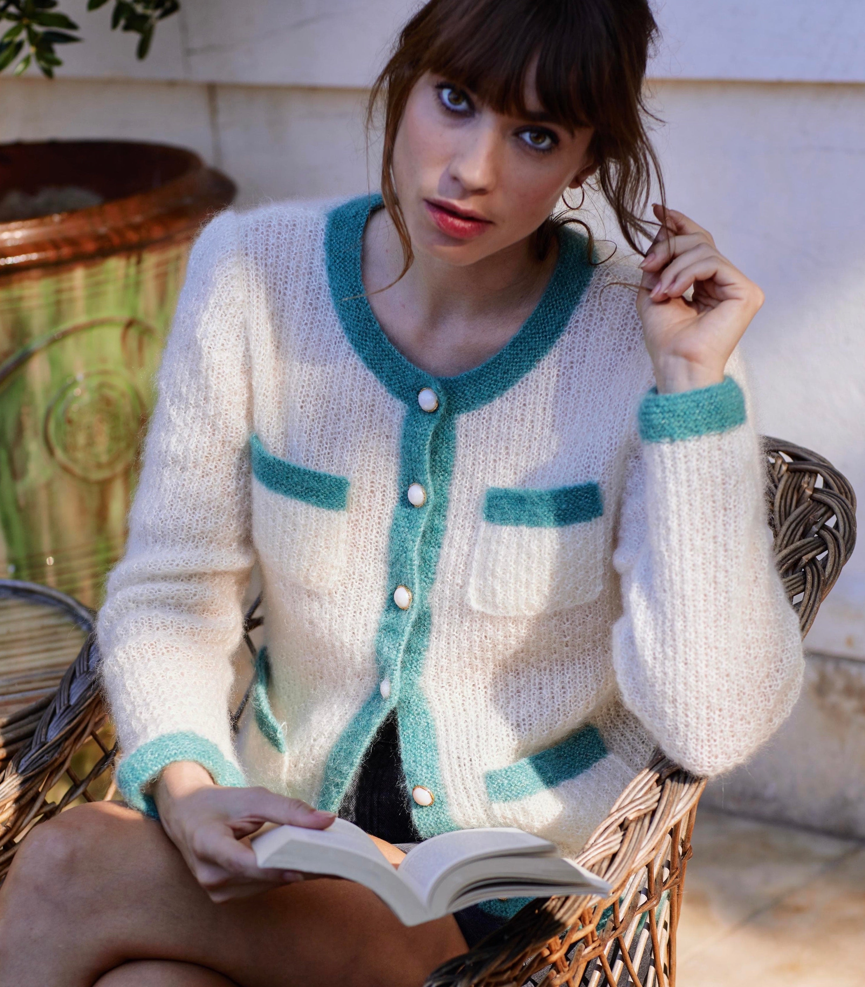 Annyblatt Daisy giacca kit maglia mohair S naturale mandorla