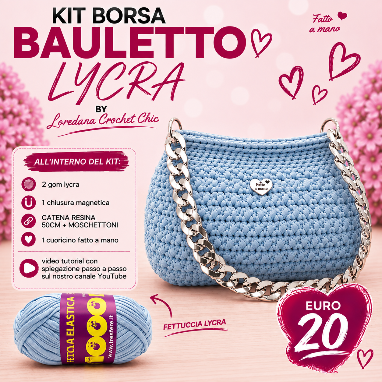 Crochet Chic Bauletto kit borsa fettuccia bordeaux 40